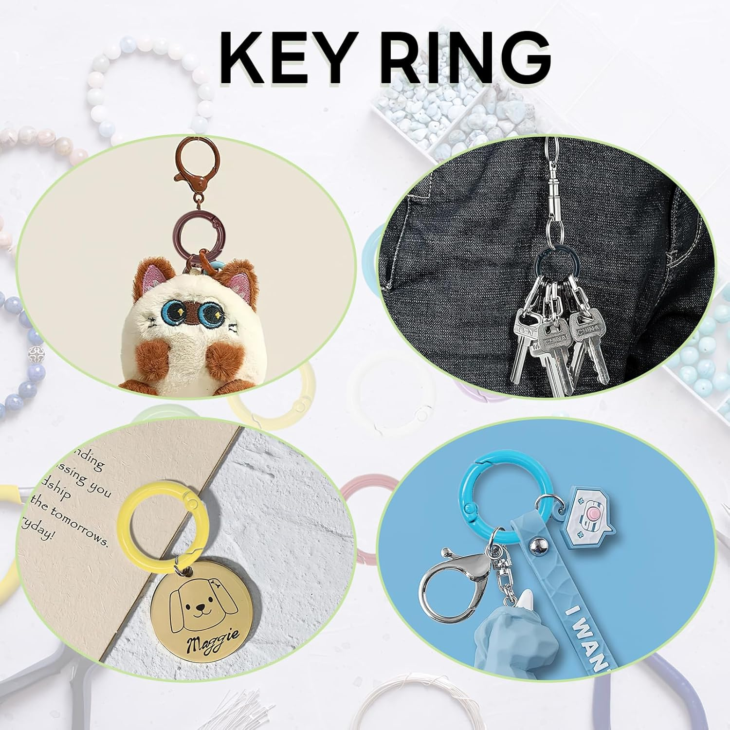 NEETUE 50 Pcs 1 Inch Metal Spring O Rings round Carabiner Ring Clip,Round Snap Clip for DIY Accessories Craft Making image number 6