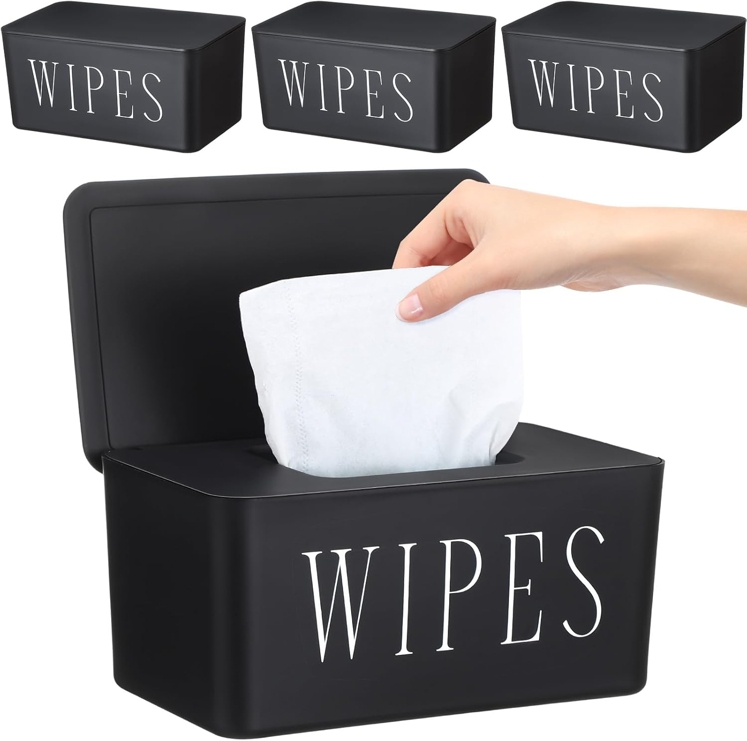 3 Pack Baby Wipes Dispenser Holder Wipe Container for Bathroom with Lid Toilet Tissue Paper Storage Refillable Box for Home Office Cars(Small,Black)