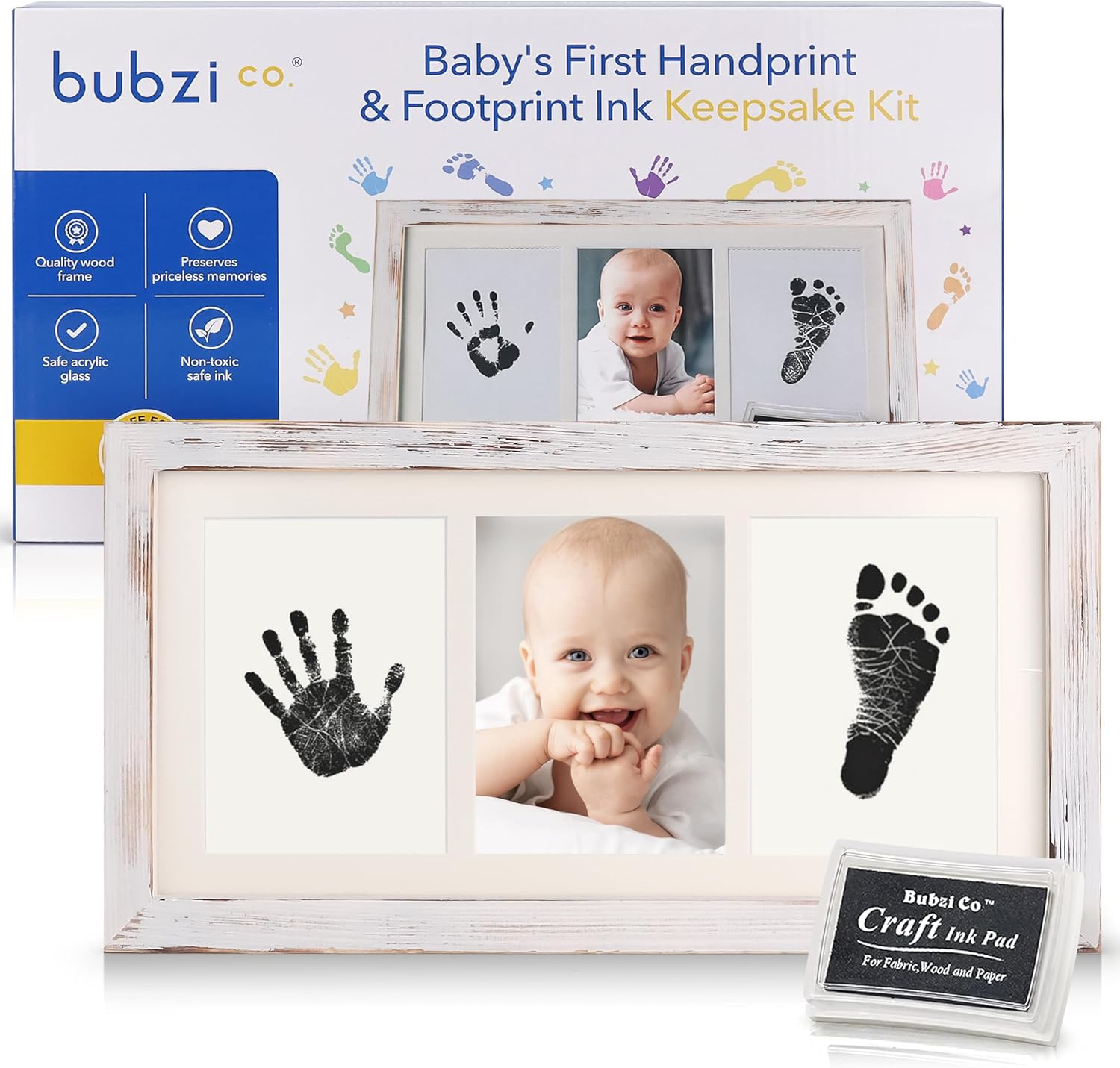 Bubzi Co Baby Handprint Kit & Footprint Photo Frame for Newborn Girls and Boys, Unique Baby Shower Gifts Set for Registry, Memorable Keepsake Decorations for Room Wall or Nursery Decor (White) - Ballet Pink image number 7