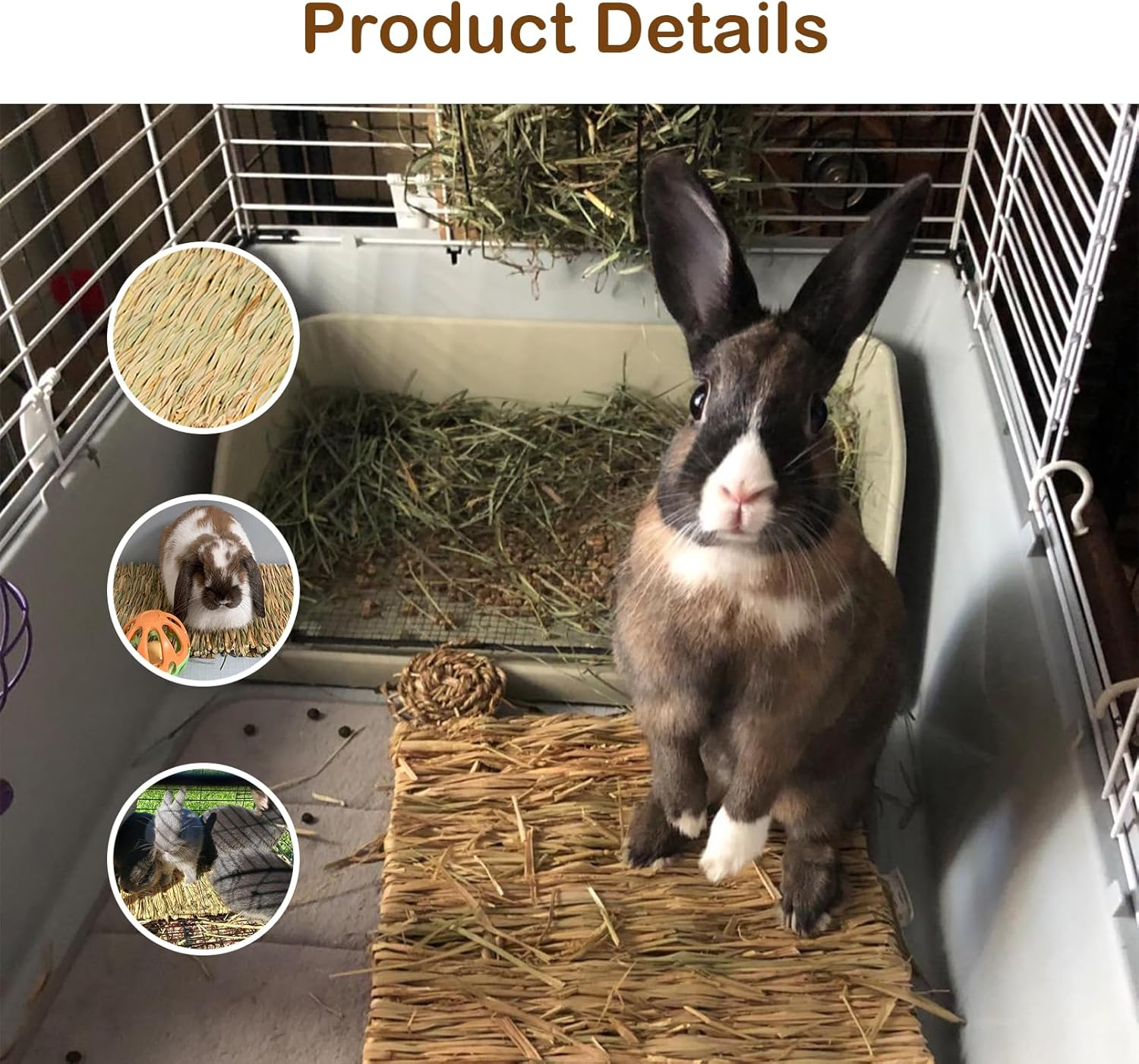 MUYG Rabbit Grass Mat,Grass Mats for Rabbits Bunny Natural Straw Woven Bed Small Animal Hay Matt Sleeping, Chewing, Nesting and Toys for Guinea Pig Hamster and Rat Bed Mat (6 Pcs)