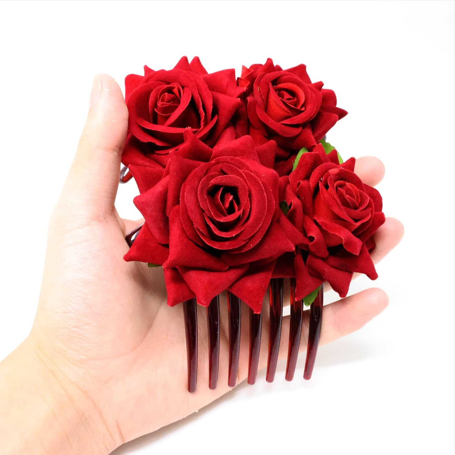 Honbay 2PCS Rose Flower Hair Side Combs 7 Teeth Floral Twist Combs Decorative Flower Hairpin Hair Accessories for Women image number 5