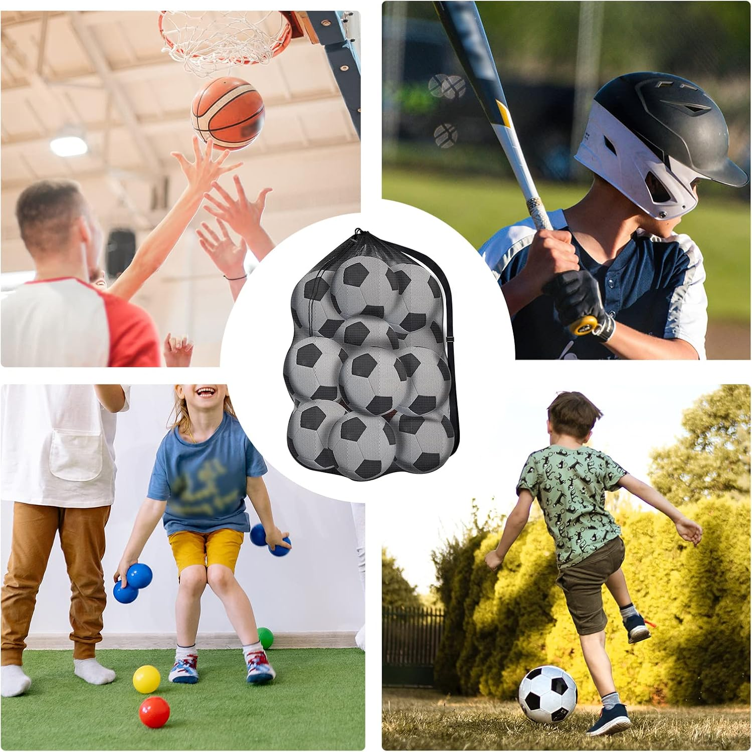 KINBOM Mesh Ball Bags Drawstring Large, Extra Large Sports Ball Bag Net Sturdy Mesh Equipment Bag for Storing Basketball Volleyball Soccer Tennis Sportswear Team Jersey (39.4X28.3Inch) image number 2