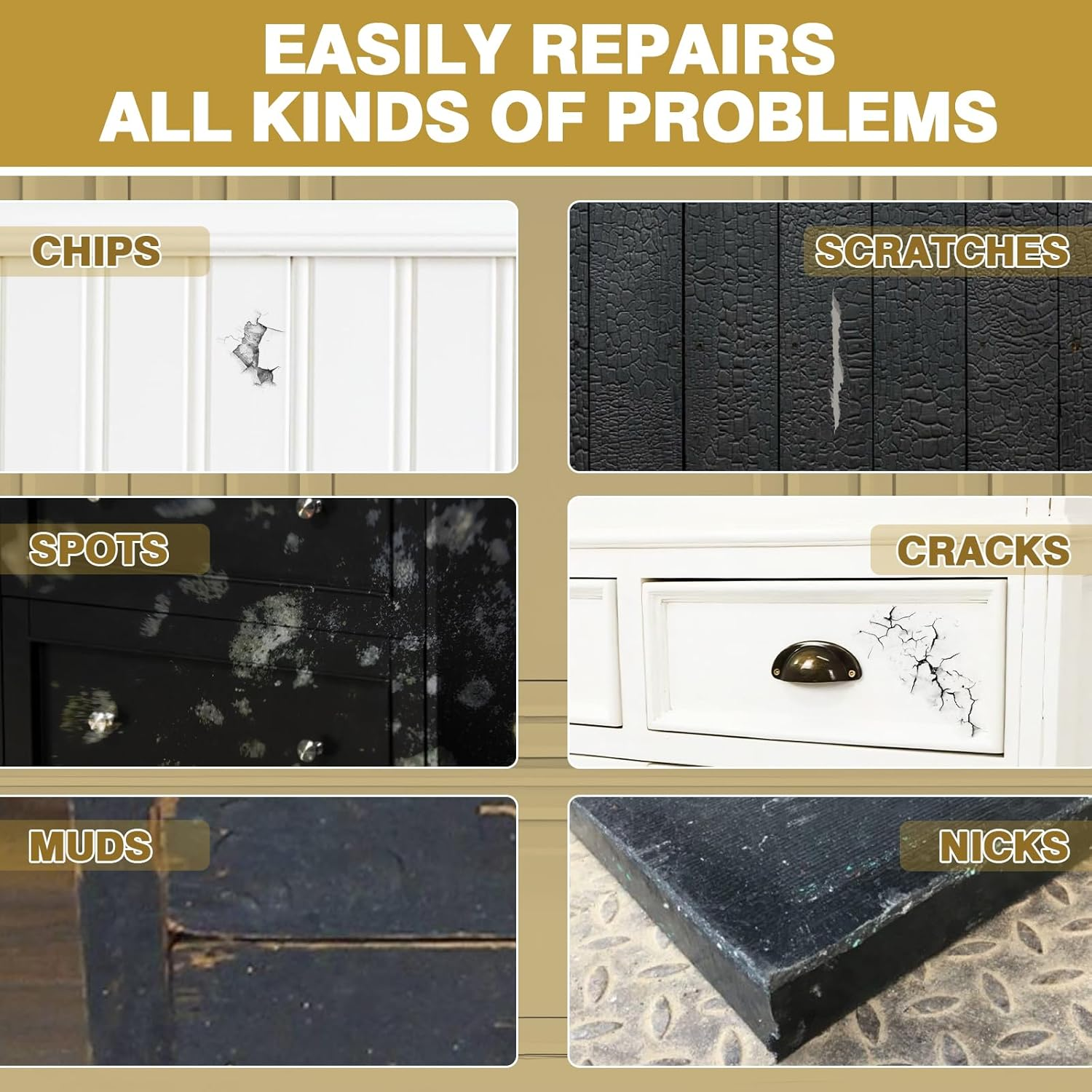 Astravox Wood Touch up Paint, 1.5 Oz White Paint for Wood Repair Scratches, Spots and Chips, Strong Adhesion Waterproof Quick Dry for Doors Tables Furniture Kitchen Cabinets Dressers - Black001 image number 6