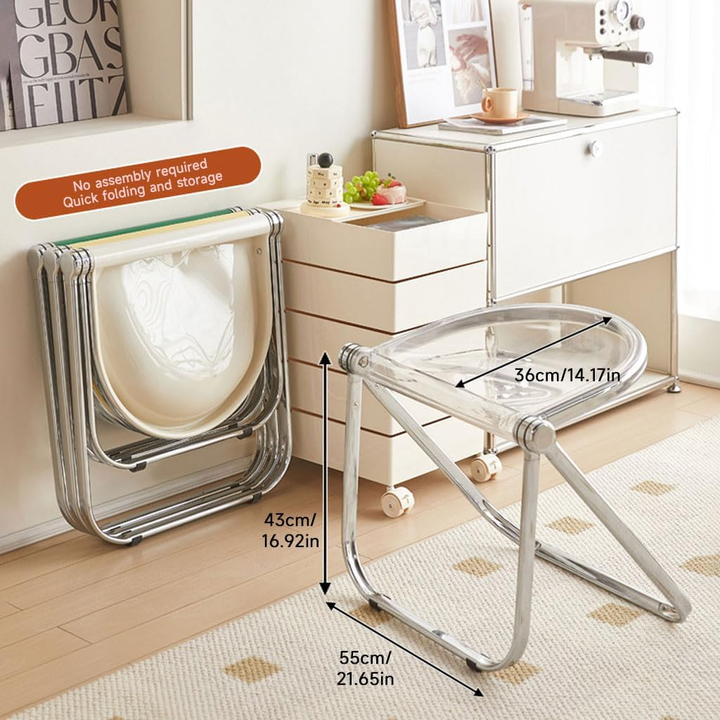 Mkostlich Modern Acrylic Folding Chairs, Clear Acrylic Dining Chair, Office Chair, Steel Chrome Frame Chair, Acrylic Seat Stool Chair for Desk Kitchen Party, Stackable Conference Room Chair image number 6