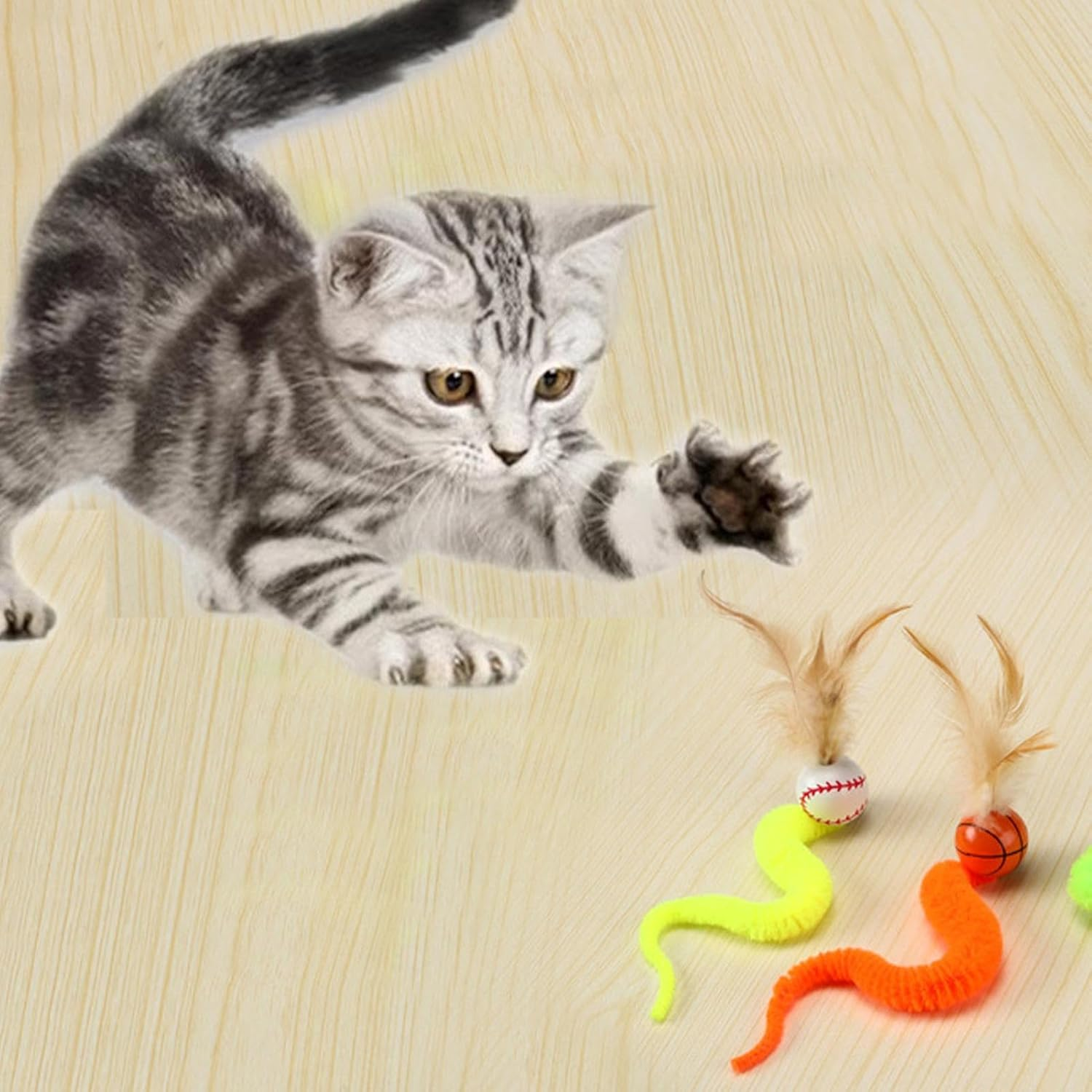 Toys for Cats - Interactive Cat Toy Balls Colored Tiles High Elasticity 3 Pack Exercise Hunting Outdoor Bird Toys for Home Use - Resilient Rich Environment Support Pet Play image number 6