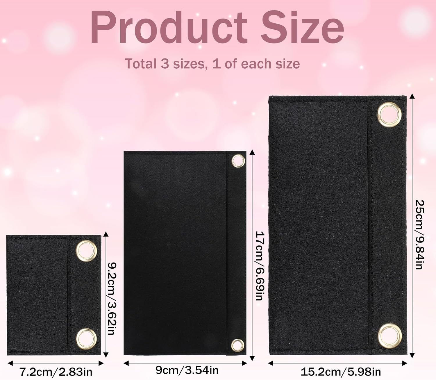 3PCS Felt Purse Organizer Insert with Eyelet, Purses Crossbody Conversion Liner Wool Tote Bags Organizers Bag Classic Inner Pocket Storage for Envelope Bag Women Clutch Bags Handbag No Chain