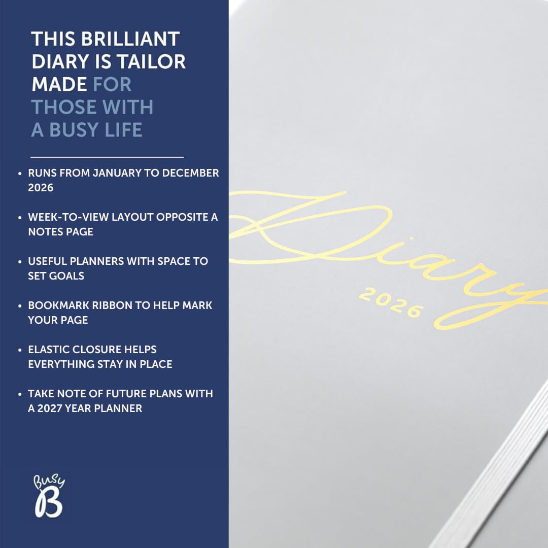 Busy B Everyday A5 Weekly Planner Diary 2026 - Compact Diary for Students, Teachers, Work & More with a Week-To-View Layout, Useful Planners, Notes Pages & Elastic Closure Band - Grey Planner Jan-Dec image number 5