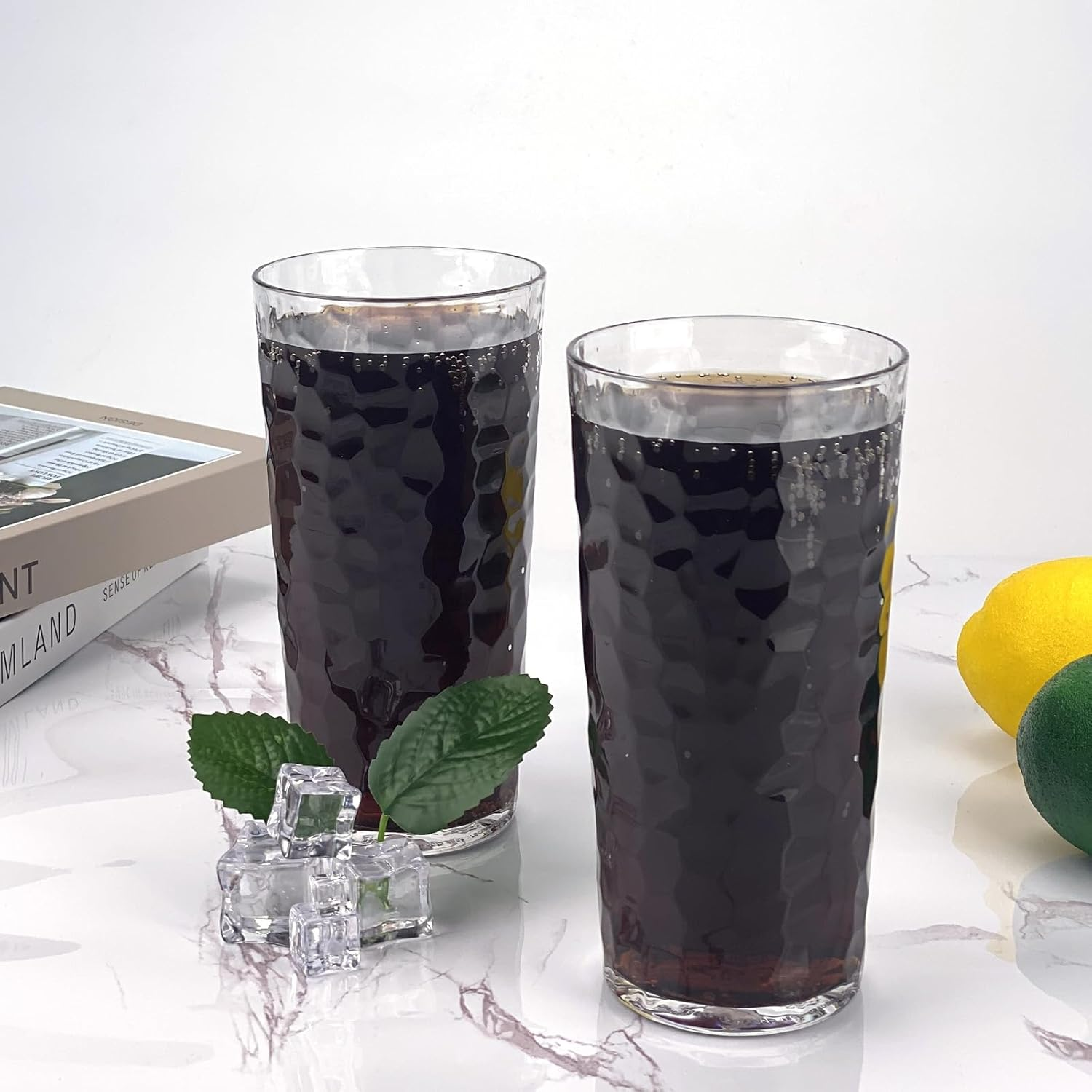 Yalin 24-Ounce Plastic Tumbler Acrylic Drinking Glasses, Reusable Plastic Cups, Stackable, Bpa-Free, Shatter Proof, Dishwasher Safe, Set of 8, Large, Clear, TG142 - Blue image number 2