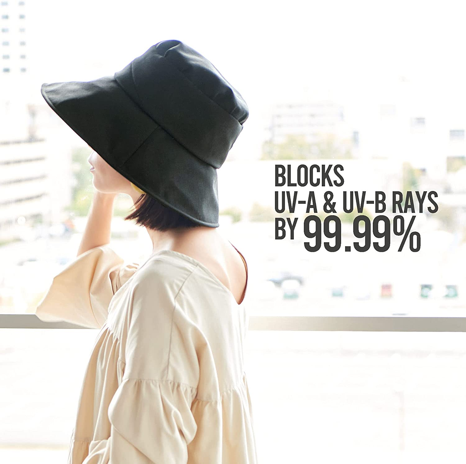 CHARM Womens Summer Beach Sun Hat - Wide Brim Gardening UV Protection Japanese Design - Black image number 3