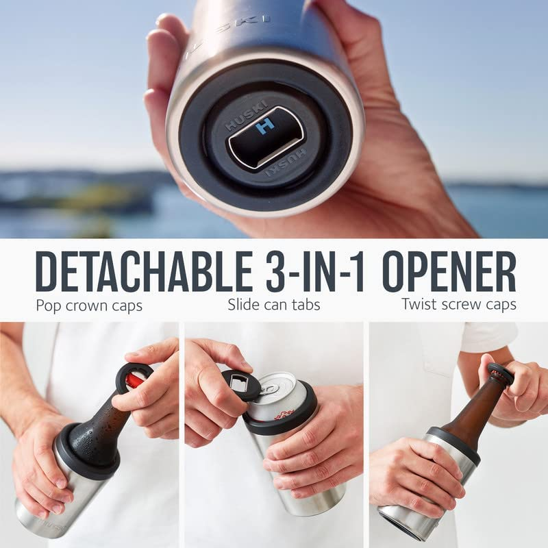Huski Beer Cooler 2.0 | New | Premium Can and Bottle Stubby Holder | Triple Insulated Marine Grade Stainless Steel | Detachable 3-In-1 Opener | Works as a Tumbler | Gifts for Beer Lovers (Stainless) image number 1