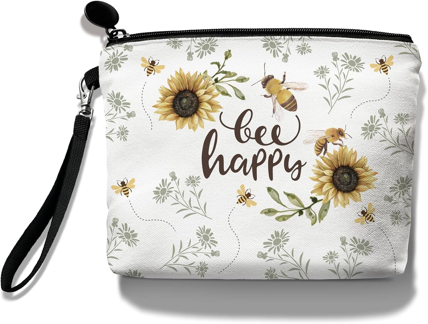 Hglian Travel Makeup Bag, White, Small Pouch, Bee-Bee Happy