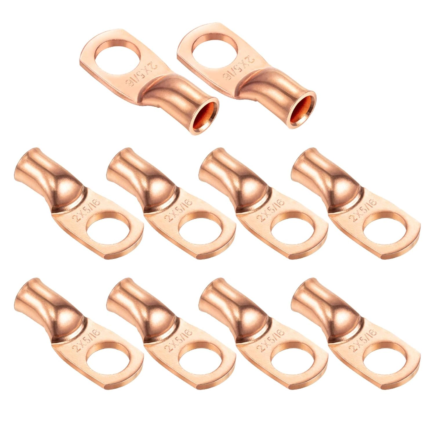 Ampper Heavy Duty Copper Wire Lugs, UL Eyelets Ring Crimp Copper Terminal Connectors for Battery Cable Ends and More (2 Awg, 3/8" Ring, 10 Pcs)
