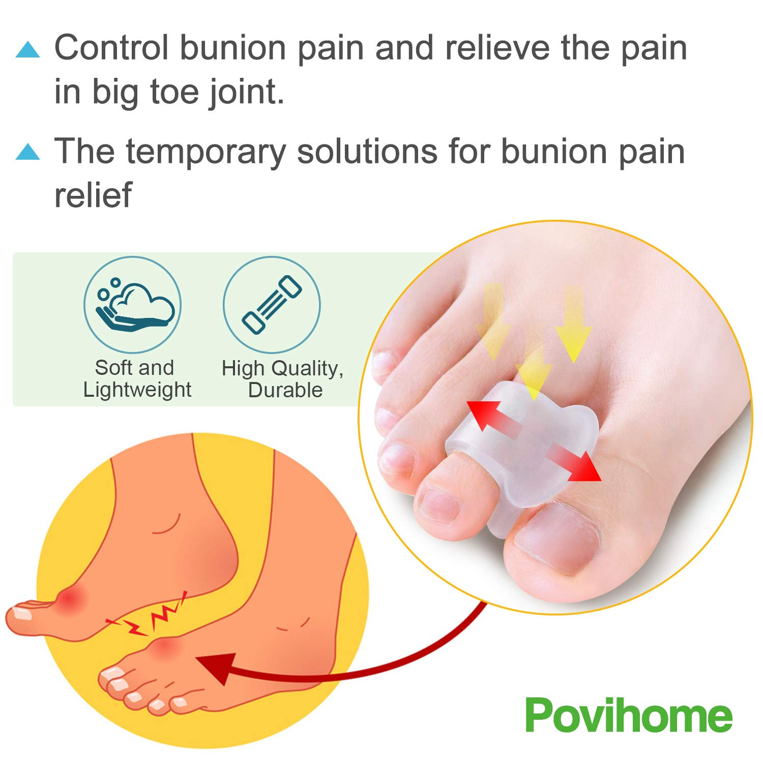 Povihome 10 Pack Clear Toe Spacers, Big Toe Separator (1St/2Nd Toe), Bunion Corrector to Correct Big Toe Bunion, Overlapping Toes