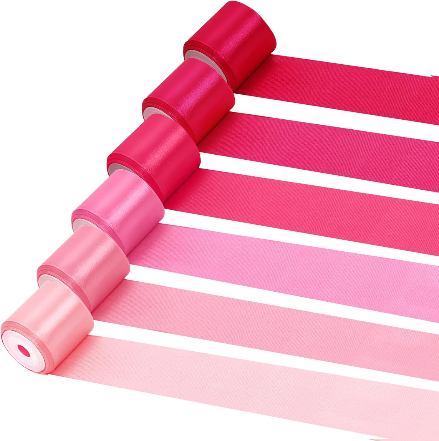 6 Rolls Pink Satin Ribbon 1-1/2 Inch Assorted Pink Satin Ribbons Solid Color Satin Ribbon Set for Gift Wrapping Flower Bouquet Wedding Valentine'S Day Mother'S Day, 5 Yards Each Color, Total 30 Yards image number 1