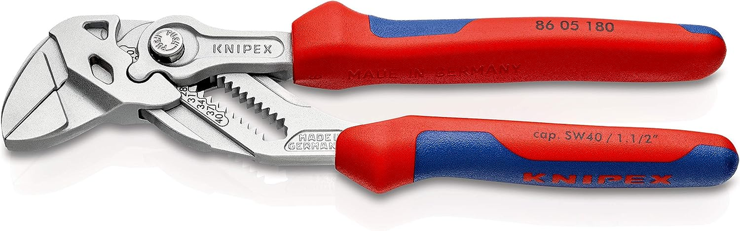 Knipex 86 05 180 SB Chrome Plated Plier Wrench with Narrow Gripping Jaws, 180 Mm Length