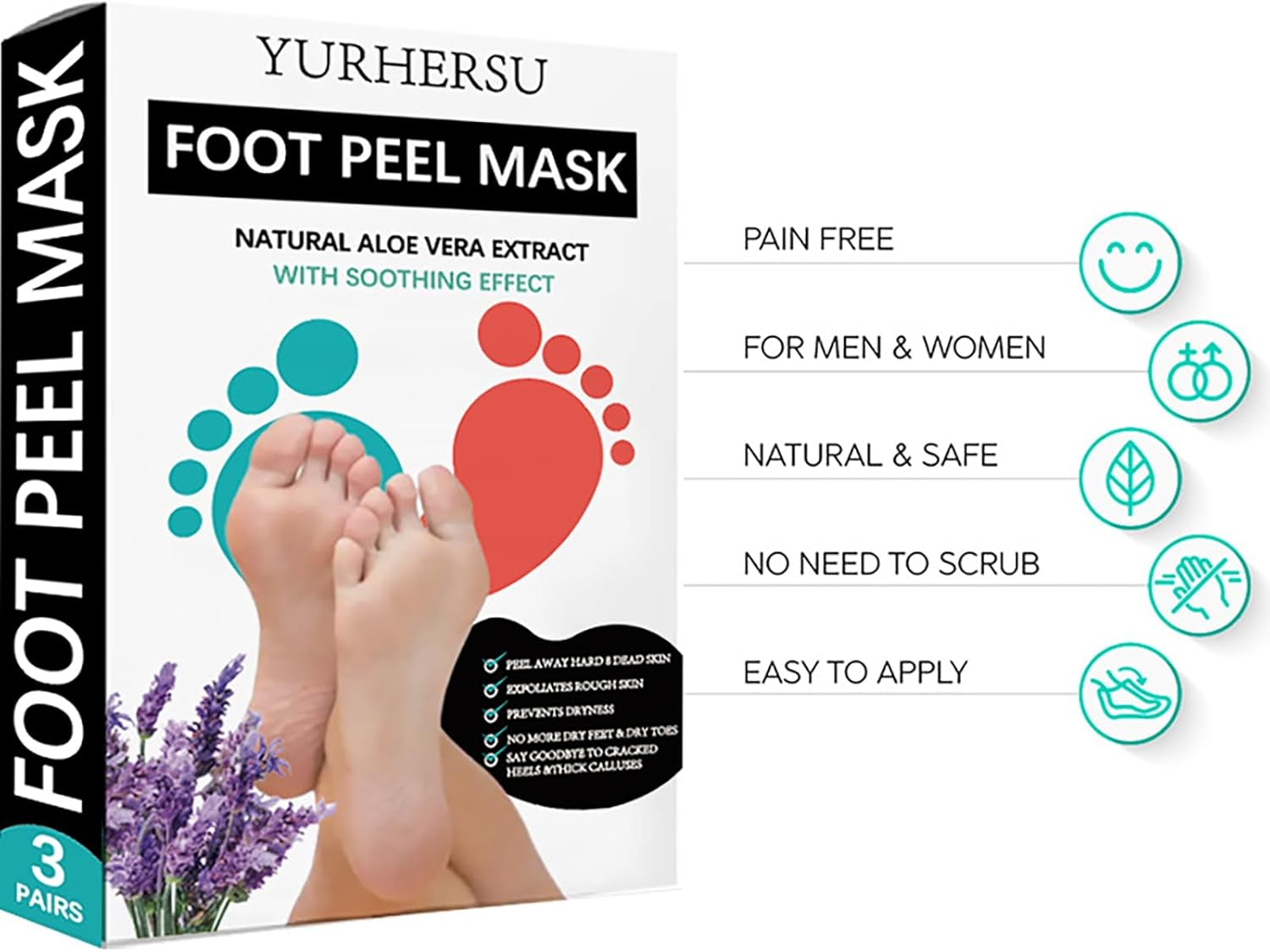 3 Pairs Foot Peel Mask, Repair Cracked Heels & Remove Dry Dead Skin for Soft Baby Foot Effect, Callus Remover, Foot Exfoliating Socks for Hard Skin, Foot Treatment for Men and Women - Lavender image number 4