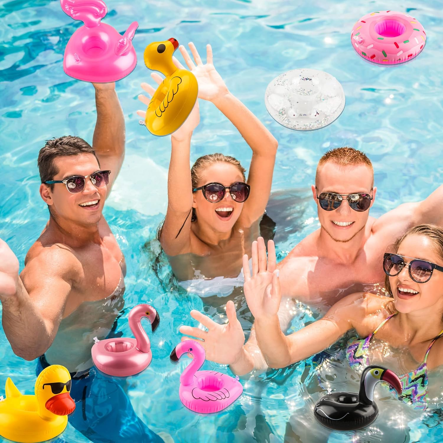 60 Pack Inflatable Drink Holders Inflatable Pool Cup Coasters Inflatable Drinking Cup Holder with Air Pump for Swimming Pool Beach Holiday Party Supplies image number 4