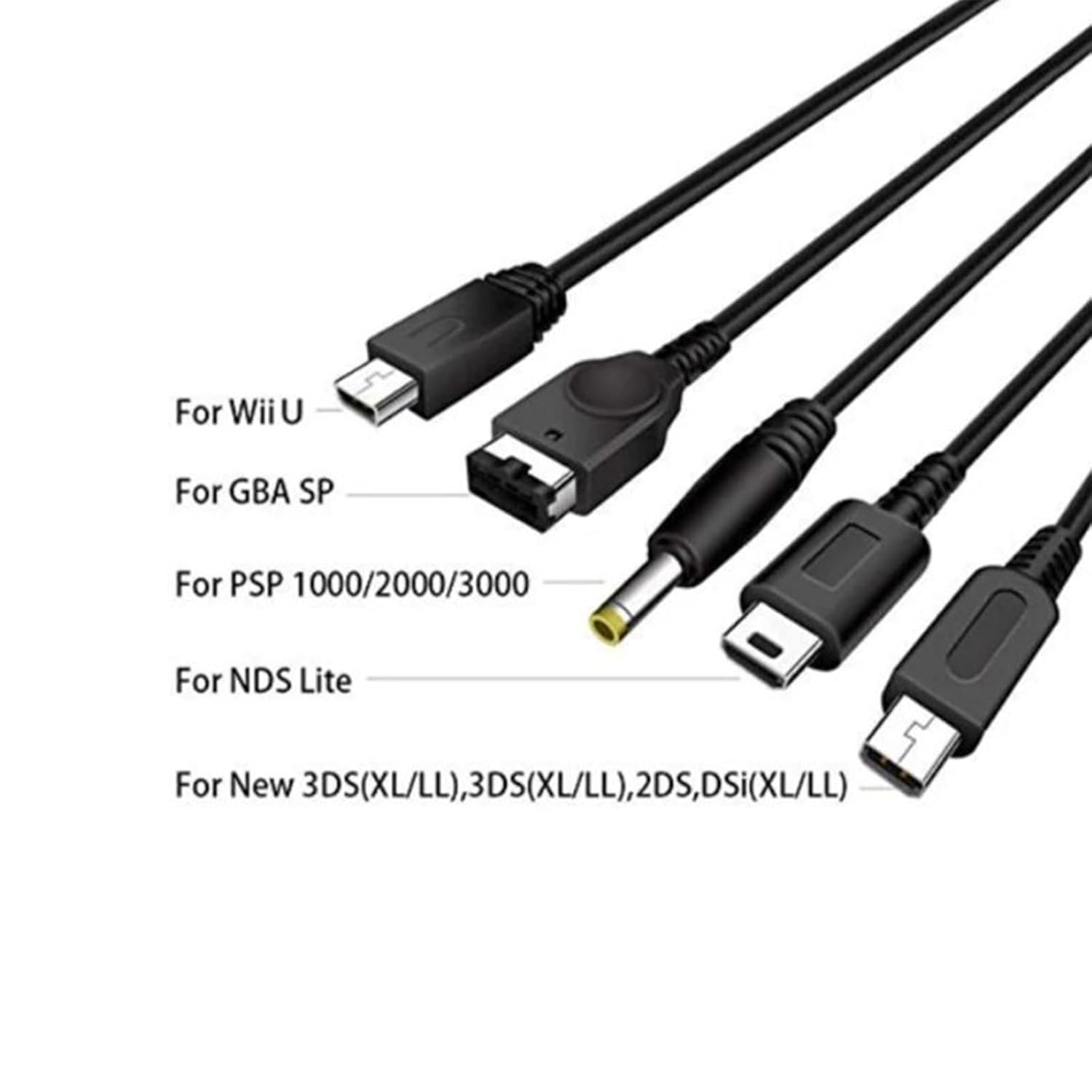 Xolixorium 5 in 1 USB Charger Cable Compatible with Nintendo DS Lite/Wii U/New 3DS(XL/LL) 3DS(XL/LL) 2DS Dsi(Xl/Ll) NDS/GBA Sp(Gameboy Advance SP) PSP 1000 2000 3000 Multi Function Fast Charging Cord image number 1