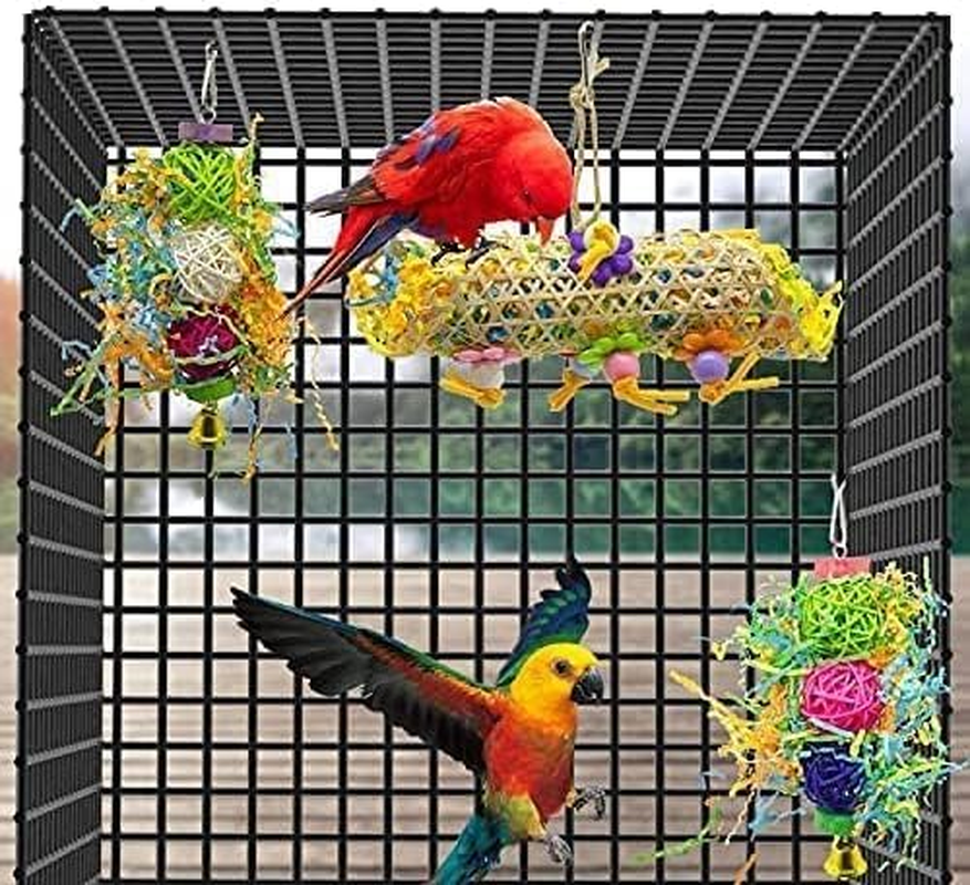 3 Pack Bird Chewing Toys Foraging Shredder Toy Parrot Cage Shredder Toy Bird Loofah Toys Foraging Hanging Toy for Cockatiel Conure African Grey Parrot image number 1