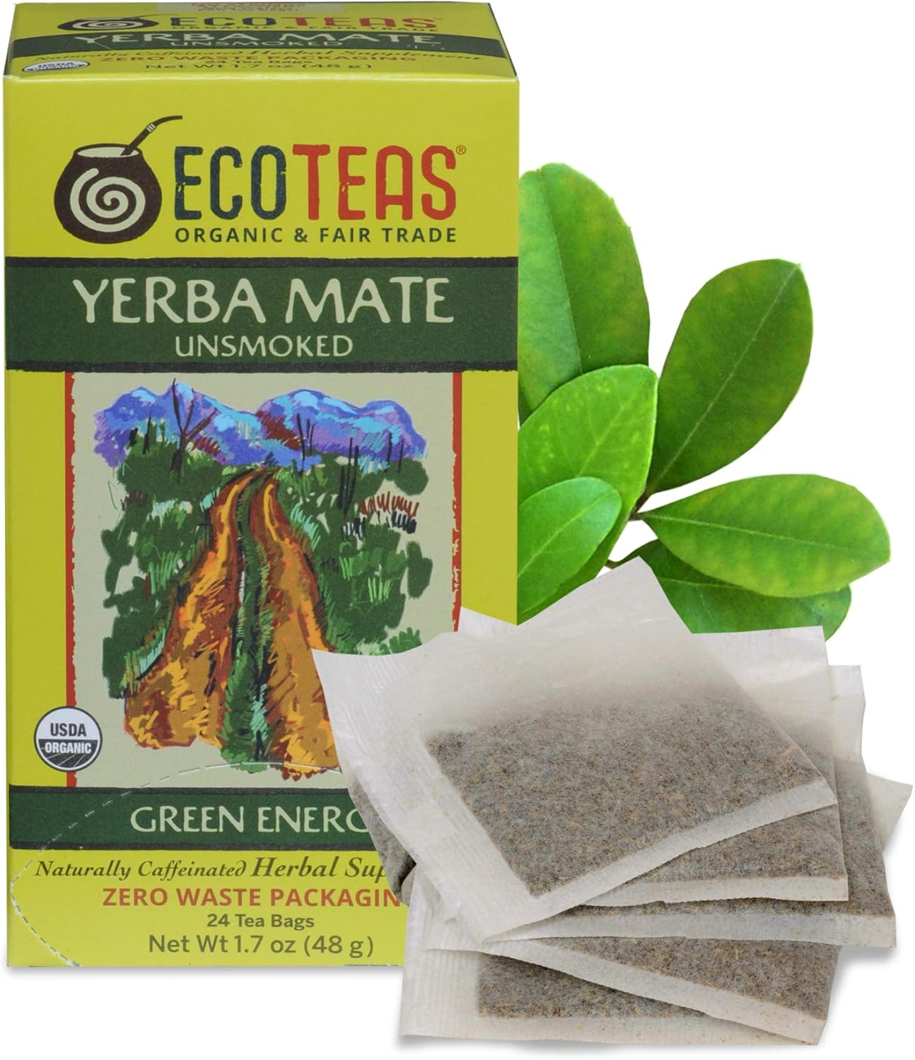 ECO TEAS Organic Yerba Mate Unsmoked Green Tea - 24 Bags