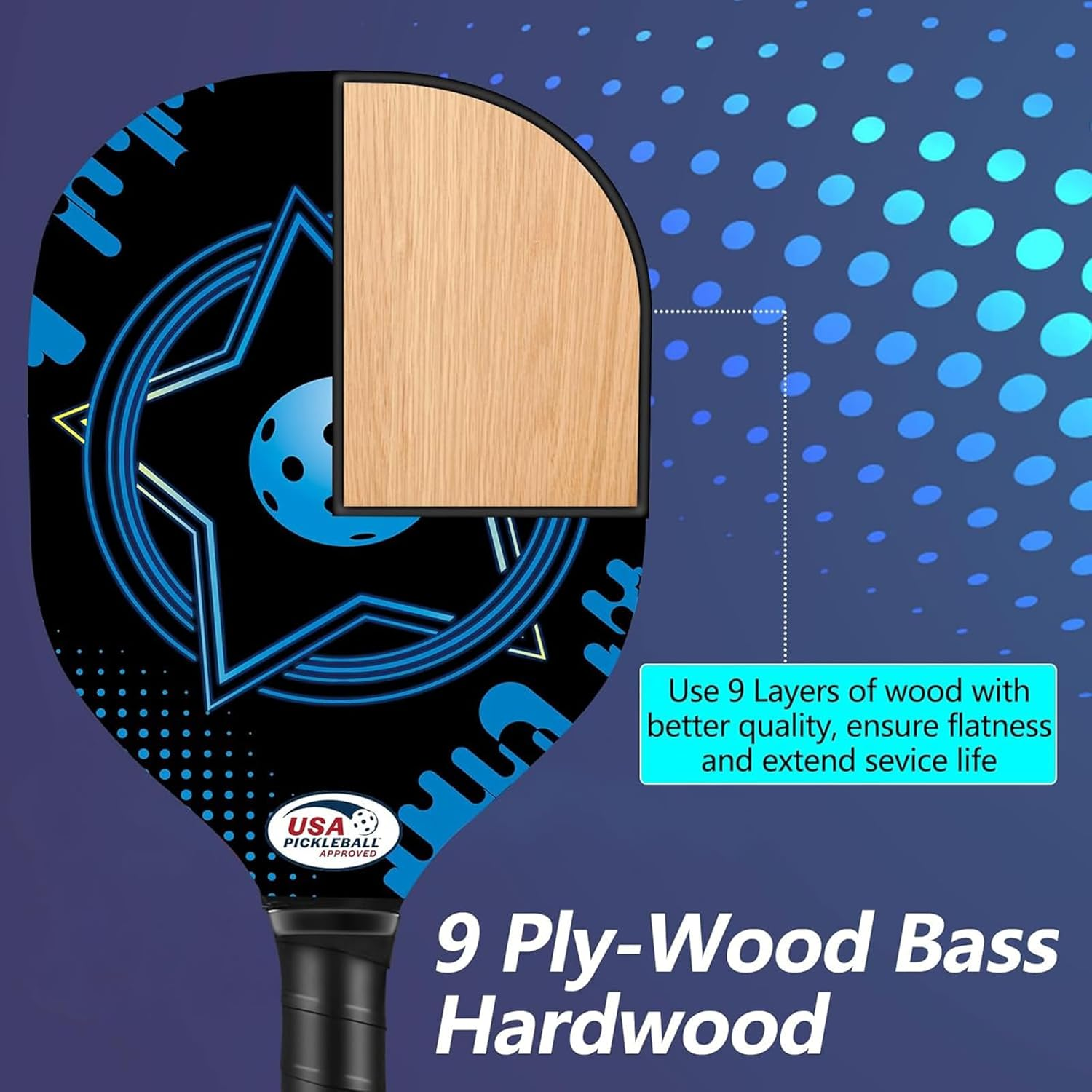 Pickleball Set with 4 Premium Wood Paddles, Cushion Comfort Grip, 4 Cooling Towels, 4 Pickleball Balls & Carry Bag, Gifts for Men Women image number 3