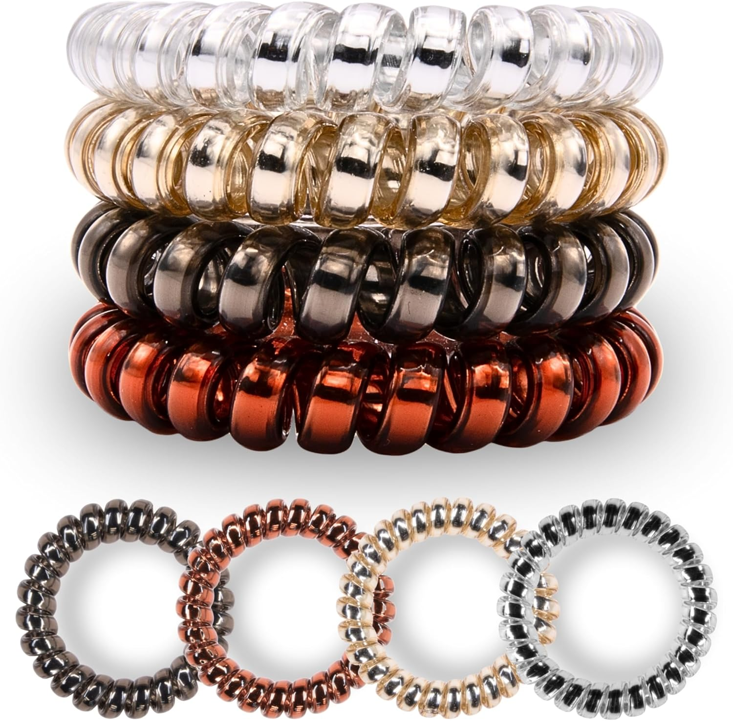 Specora Spiral Hair Scrunchie 4 Colours Mix Pack of 4 &ndash; 5 Cm &ndash; Telephone Cable Scrunchie &ndash; No Pulling & Tangling &ndash; Elastic, No Marks, Gentle on Hair