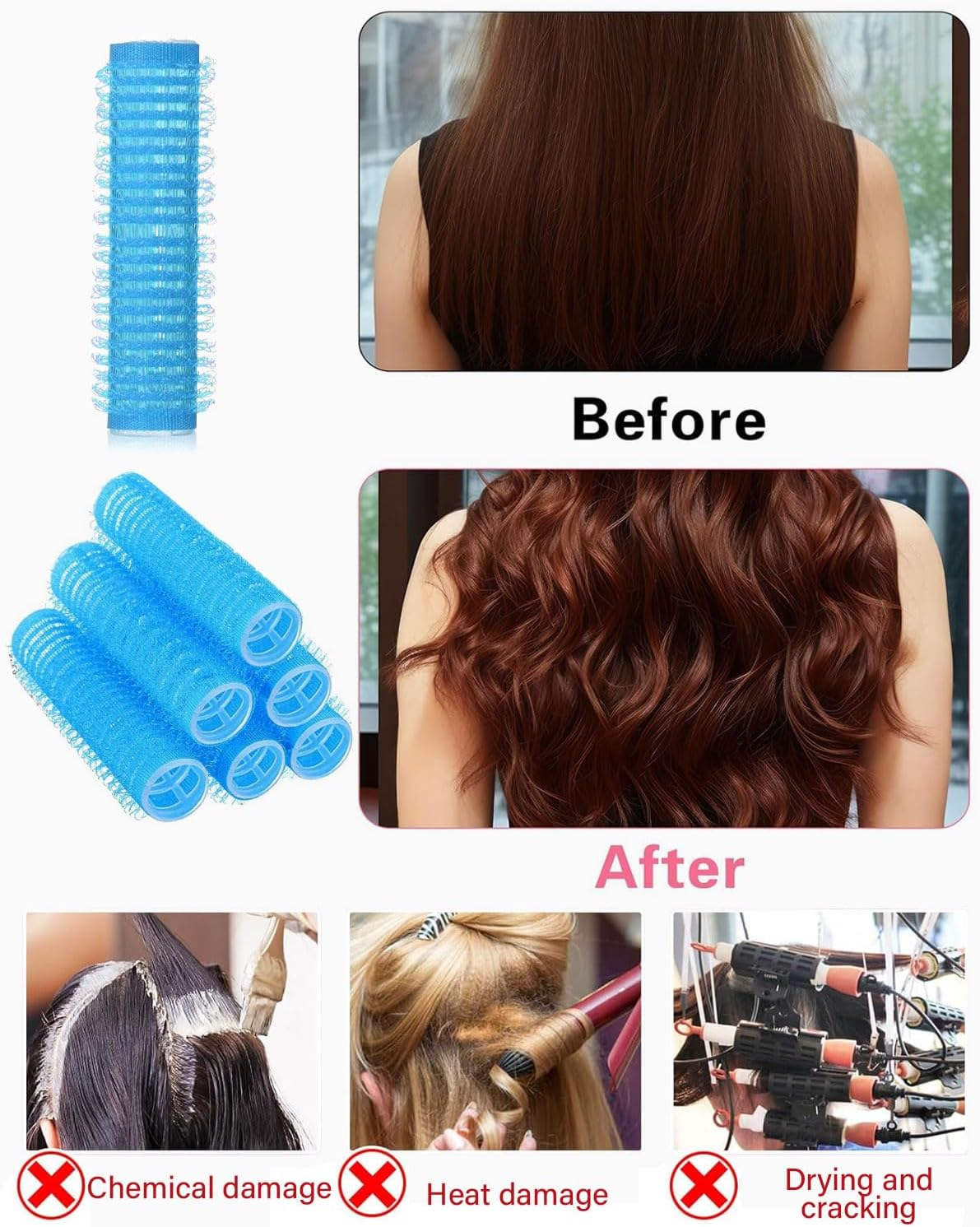 TPZORJX 37 Pieces Manual Hair Rollers Self Adhesive Hair Rollers for Salon Barber Shop Rat Tail Combs DIY Curlers with Steel Pin Combs (Blue)