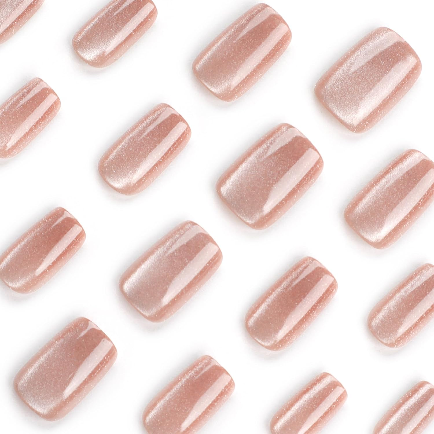 Kaichen Simplicity Press on Nails, Champagne Color Cat Eye Press on Nails Short, Includes 24 Nails, 24 Adhesive Tabs, 1 Manicure Stick, 1 Mini File image number 4