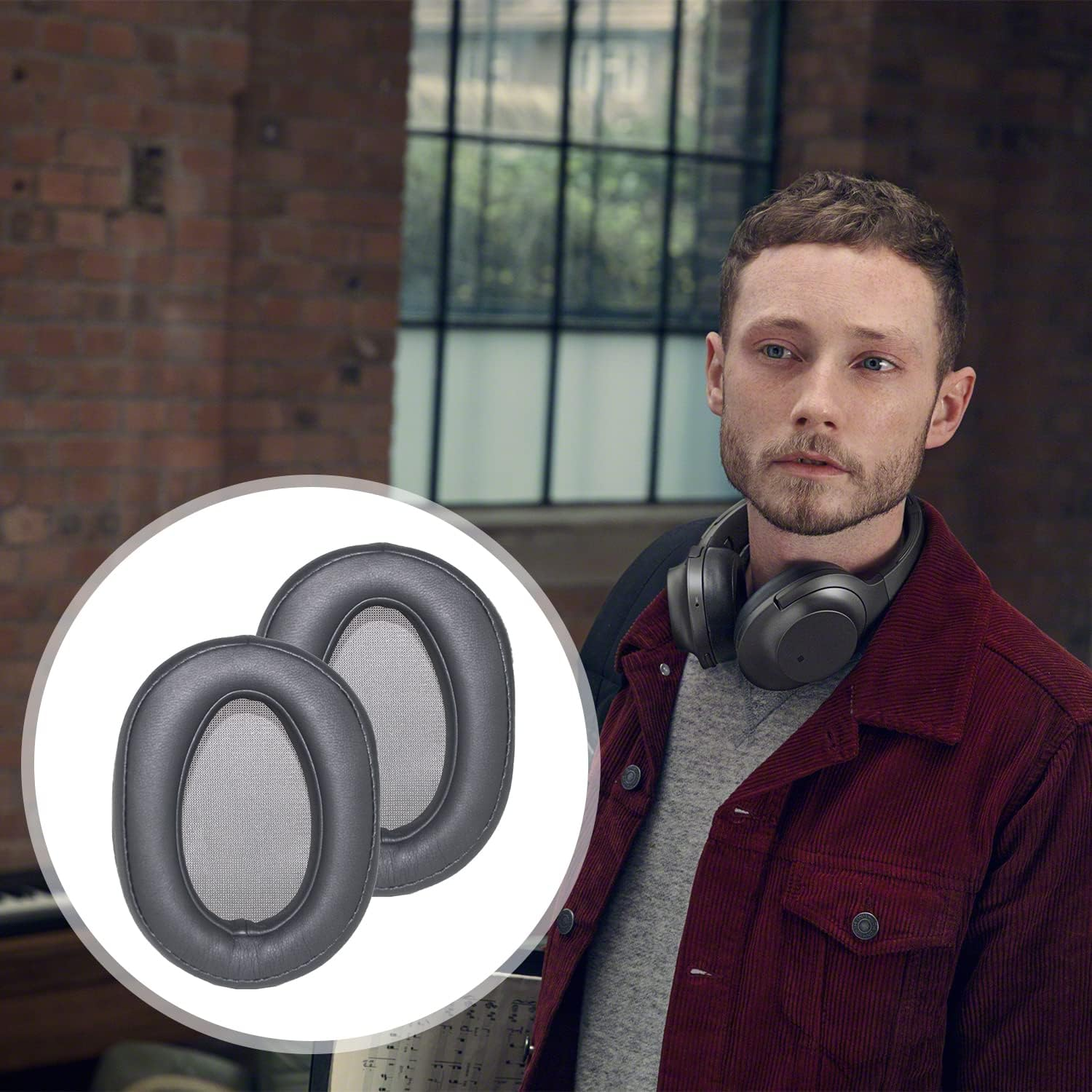 MDR-100ABN Replacement Ear Pads Protein PU Leather Ear Cushion Compatible with Sony MDR-100ABN WH-H900N Headphones (Dark Grey) image number 2