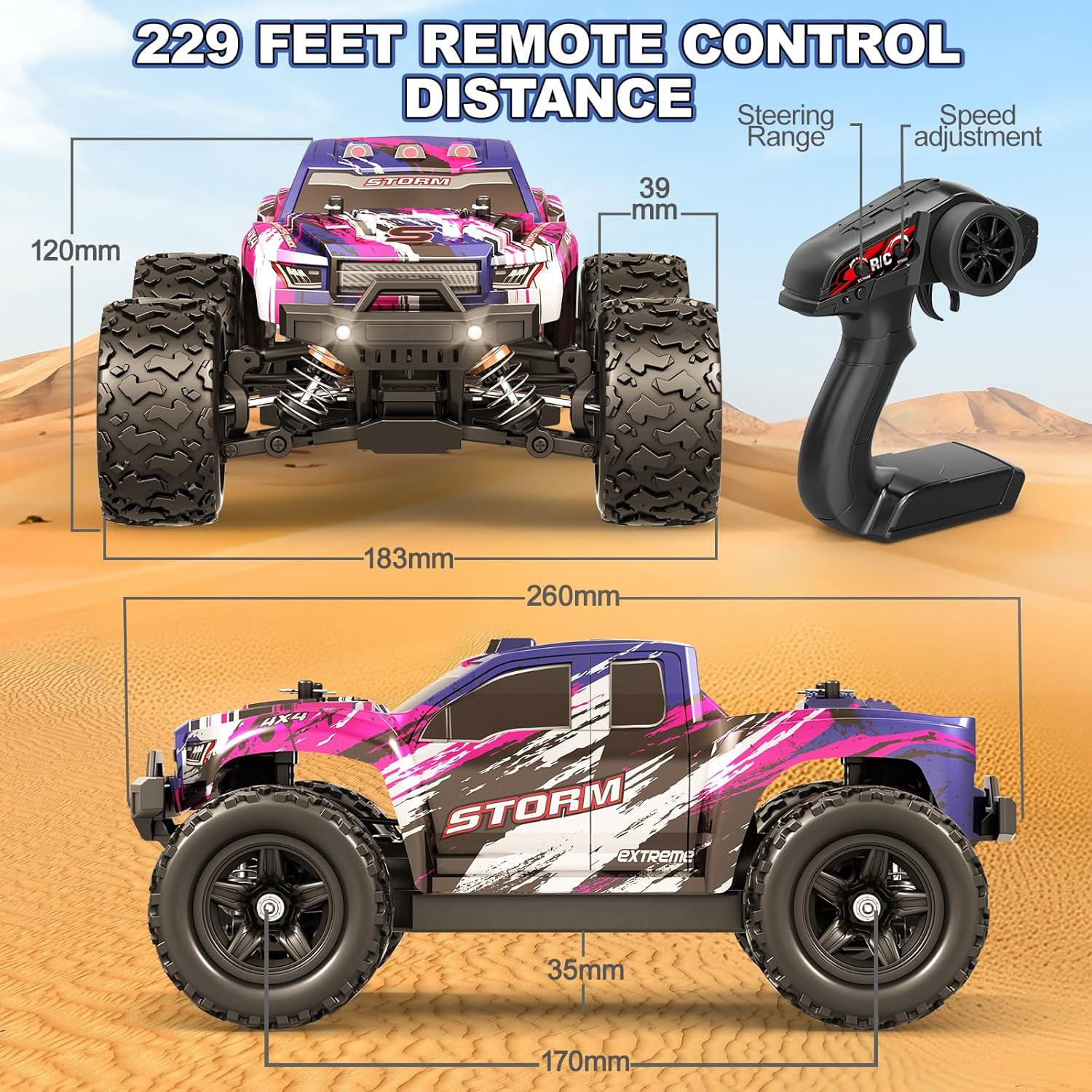 1:18 Entry-Level RC Cars for Adults & Boys, Off-Road RC Truck 40 Km/H, Carros De Control Remoto 4X4 with 2 Batteries, Fast Remote Control Car for Adults image number 4