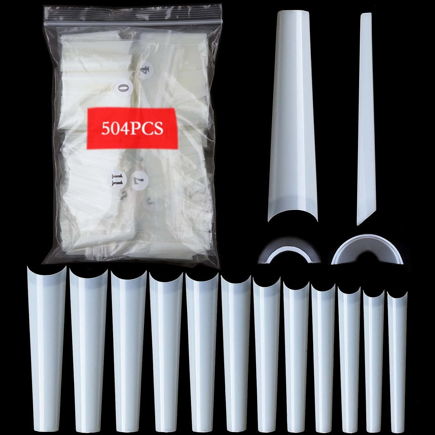 U-Shinein Nail Tips, Natural Coffin Half Cover Ballerina Fake Nails 12 Sizes, 3XL Square Straight Ballerina Shape False Nail Tips, No C Curved 2.2 Inch Acrylic Nail Tips for Salon Home DIY 504PCS XXXL