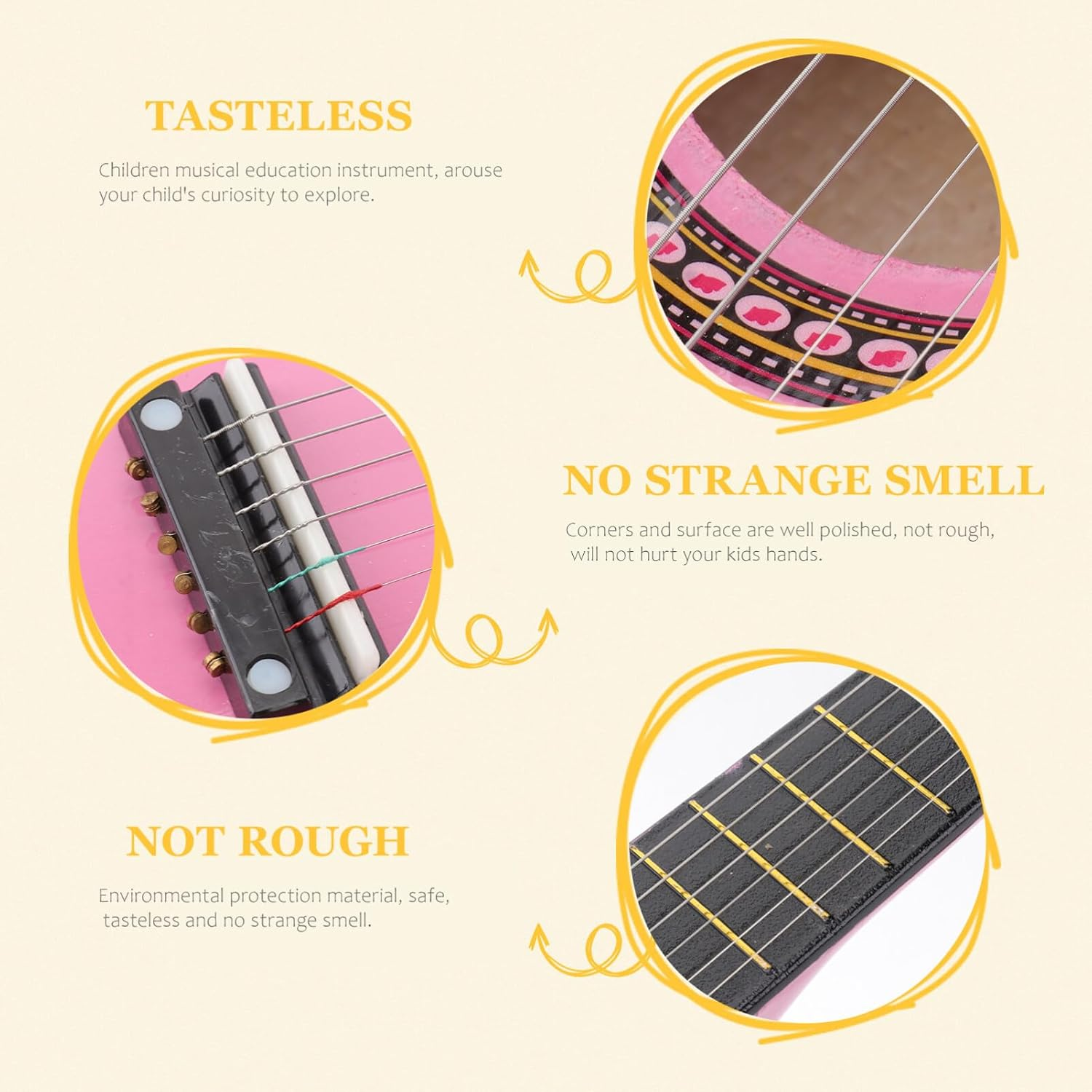 Ipetboom 23 Inch Folk Acoustic Guitar, Beginner Music Instrument 6-String Guitar for Kids (Pink) image number 4