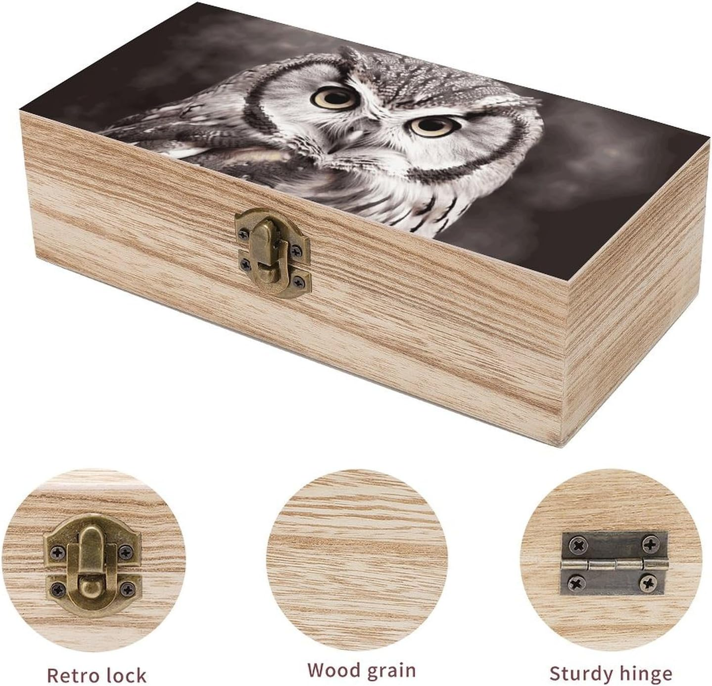 Owl Wooden Box Wood Wedding Keepsake Boxes with Lids Small Decorative Boxes Lightweight Wooden Memory Storage Box for Crafts Keepsakes Jewelry Photo Letter Storage image number 2
