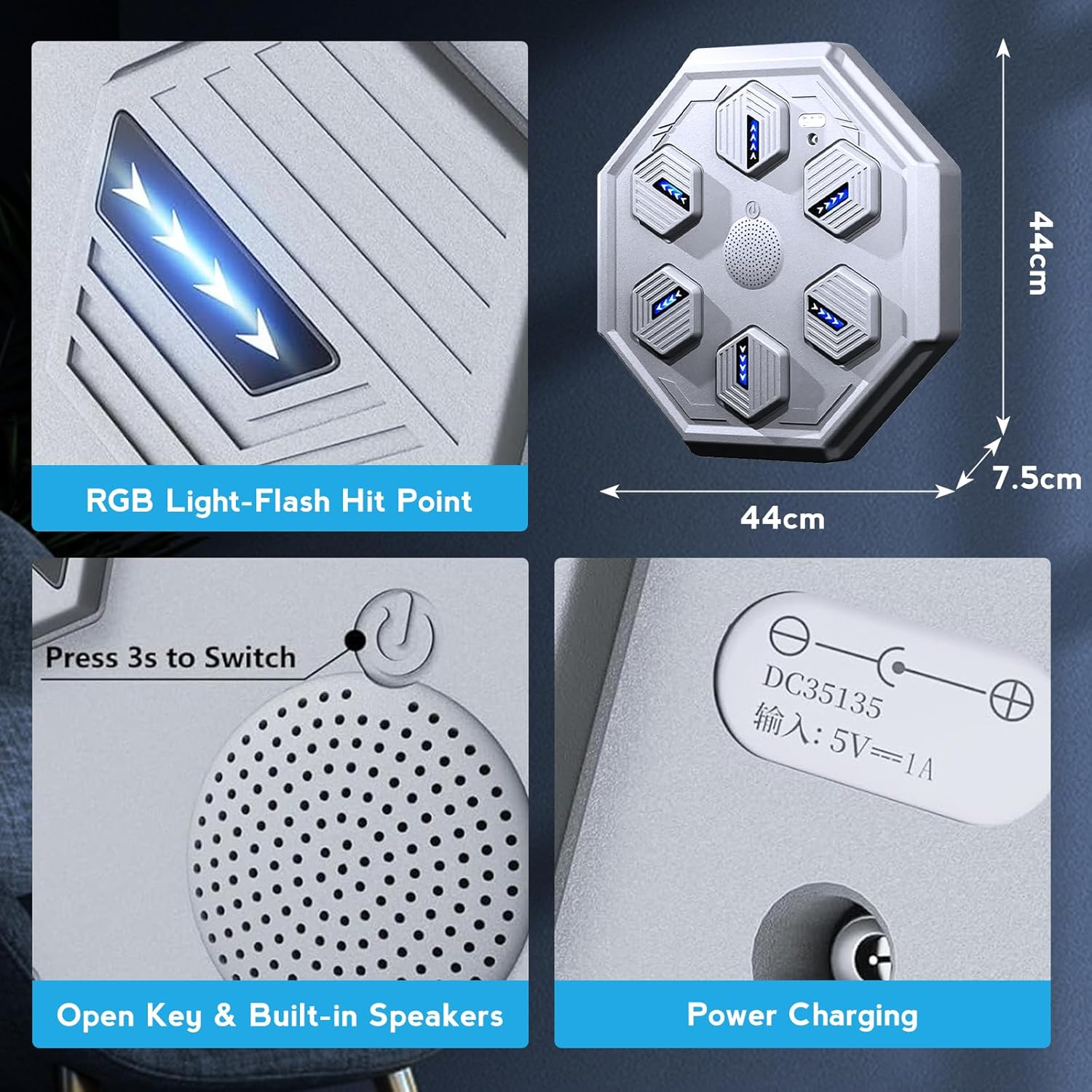 Youngly Smart Music Boxing Machine Can Connect to Bluetooth Boxing Traing Machine for Focus Agility Training Wall Mounted Punching Equipment with LED Lighting Effect/Grey image number 5