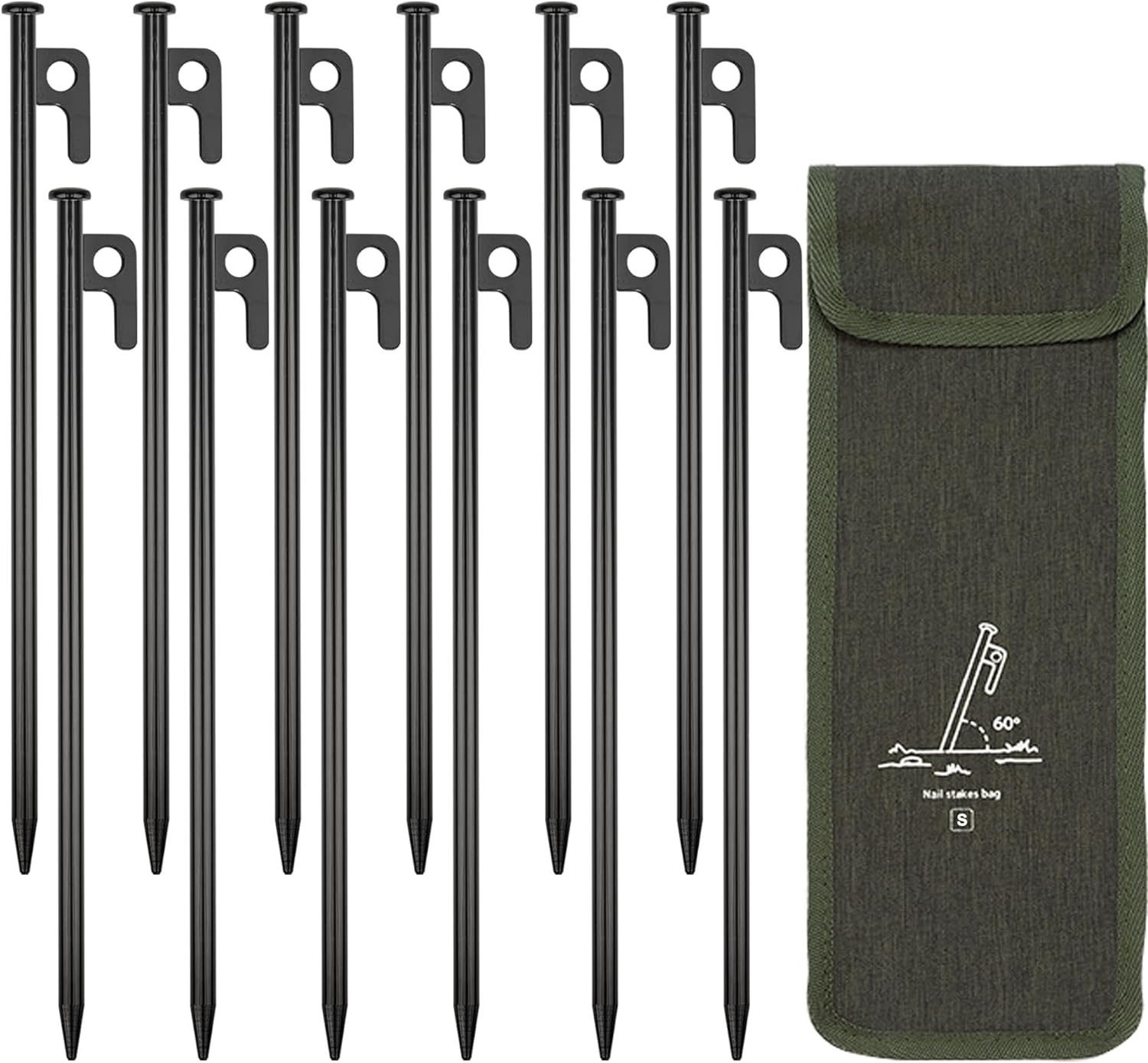 WYFVITDY 12Pcs 20Cmtent Stakes Heavy Duty Metal Camping Tarp Pegs Steel Tent Spikes for Tent Tarp Outdoor Trip Canopy Large Hard Ground Rocky Soil Tent Stake Heavy Duty. image number 3