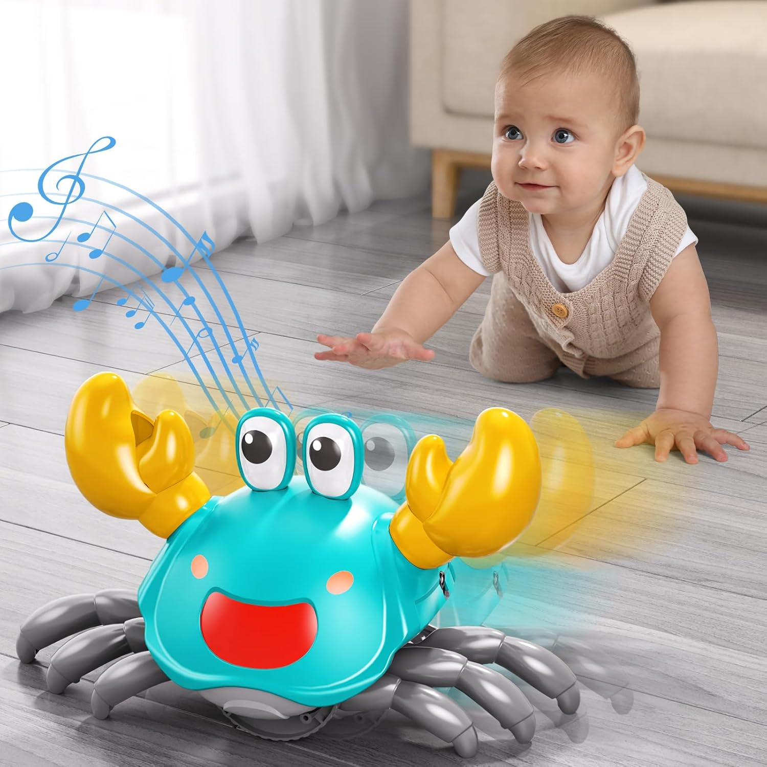 Crawling Crab Baby Toy for 36-48 Months Kids - Toddler Interactive Learning Development Toy, Sensory Walking Music and LED Light Up, Walking Dancing Moving Crab with Obstacle Avoidance