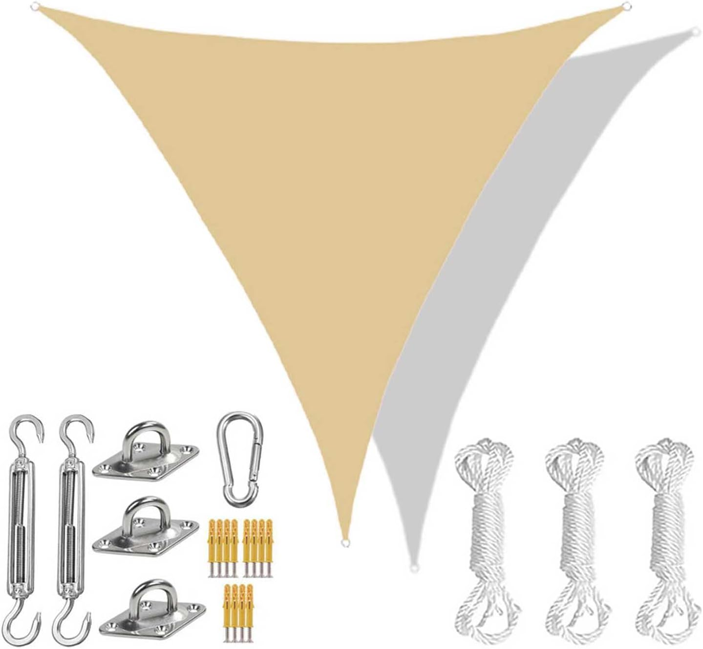 Beige1,Jyhcd Triangle Sun Shade Sail, 6.5 X 6.5 X 6.5Ft Waterproof Sunshade Awning Canopy with Fixing Kit,Outdoor UV Block Triangle Shade Sail Canopy Shelter for Garden Patio or Backyard