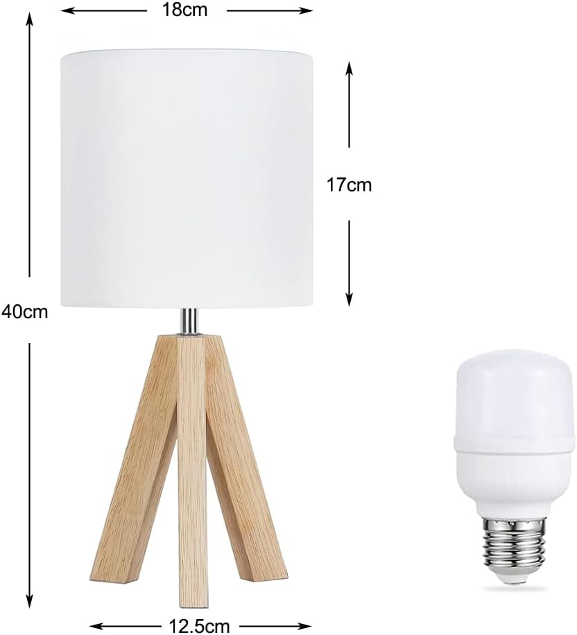 Clora beside Table Lamp, Wood Tripod Table Lamp with White Fabric Shade, Boho Nightstand Lamp, Minimalist Desk Lamp for Bedroom Living Room Nursery Kids Room Office Dorm, Bulb Included image number 5