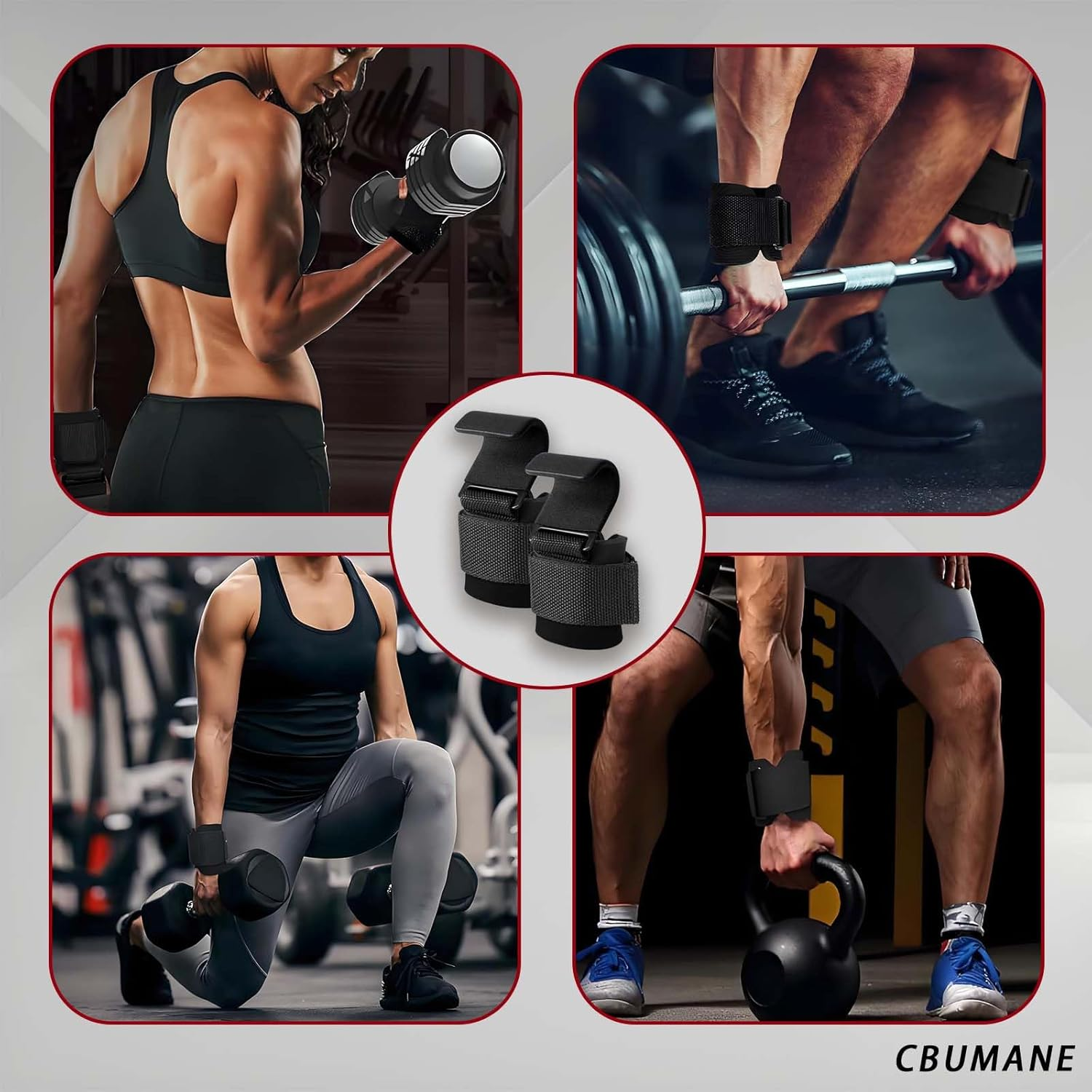 Sports Weightlifting Hooks with Wrist Straps | Double Leather Lifting Straps | for Men Deadlift Gym Straps | with Cushion Wrist Loop, Gym Lifting Wrist Wraps | for Weightlifting (Pair) image number 5