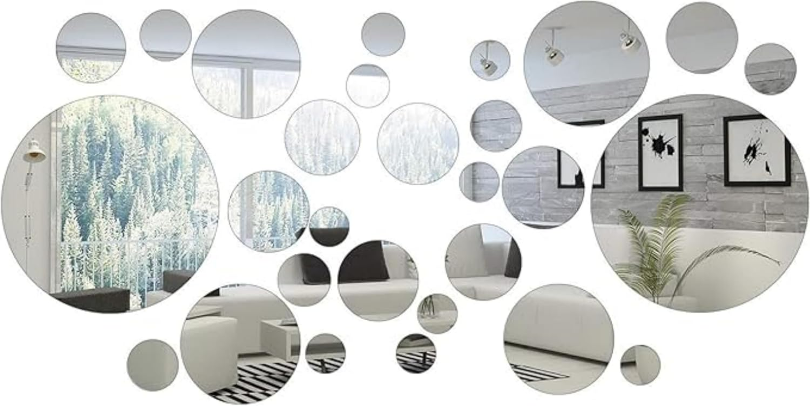 26 Pcs Acrylic Mirror Wall Stickers, Removable Wall Decal Mirror Set, Bathroom Wall Sticker Art, for DIY Circle Ceiling Mirrors for Bedroom, Home, Living Room, Sofa TV Background Decor image number 4