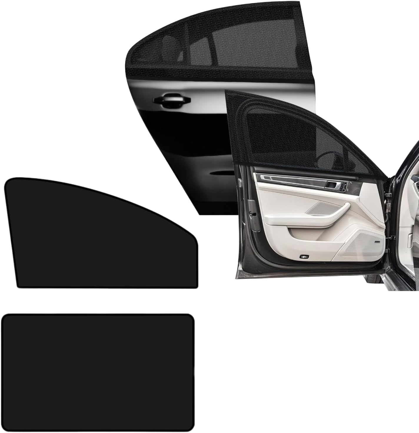 4-Pieces, Car Window Sun Shade with Mosquito Net &ndash; Easy - Install, Universal Fit for Privacy & Bug Protection, Car Window Sunshade Set, Magnetic Side Window Mesh Screens, Black, AUPOINT image number 4