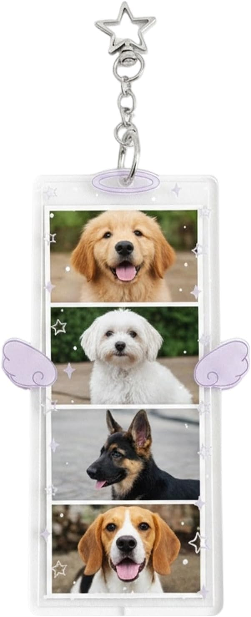 Picture Keychain,6X3Inch Clear Cartoon Wing Clip - DIY 4-Compartment Photo Cover Keychain,For Women Friends Bag Purse Wallet Pocket Valentines Day Birthday Holiday Party