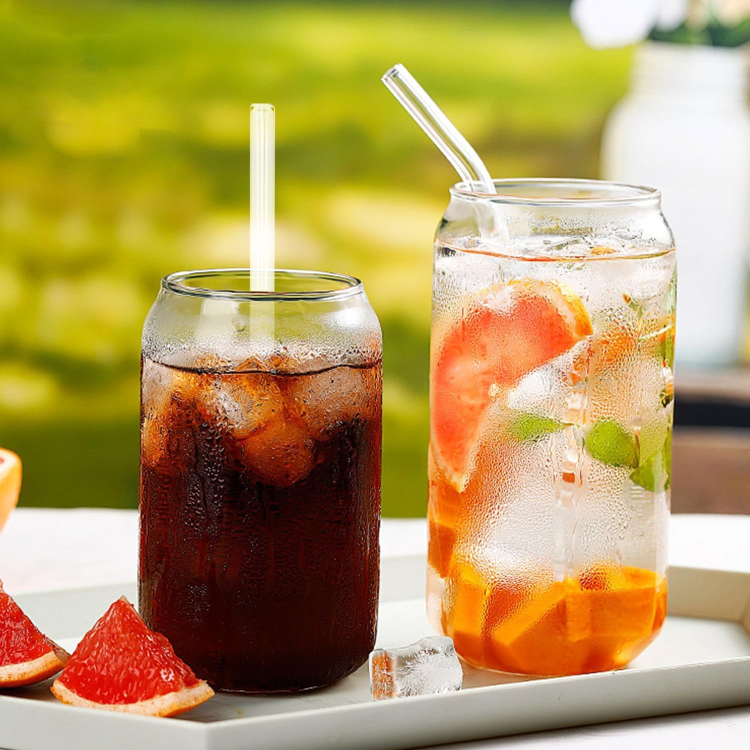 T Tersely 14 Pack Reusable Glass Straws, Set of Reusable Drinking Straw Including Straight and Bent Straws with Cleaning Brushes for Smoothies, Milkshakes, Juice, Tea image number 2