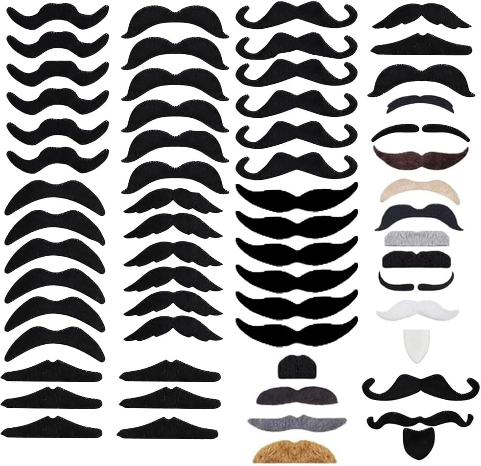 Fake Moustache, 68Pcs Fake Mustache Set, Various Styles Novelty Mustache Stickers for Men Women, Self Adhesive Fake Beard Funny Fake Mustache for Halloween Masquerade Party