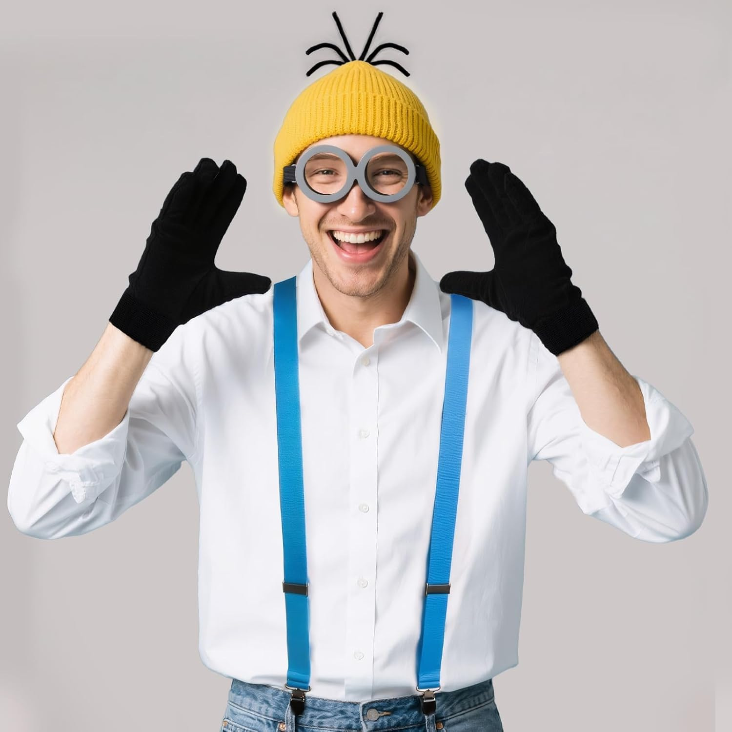 3PCS-5PCS Halloween Costume Accessories Adults Steampunk Goggles Glasses Yellow Beanie Hat Black Gloves for Adults Halloween Cosplay Party image number 4