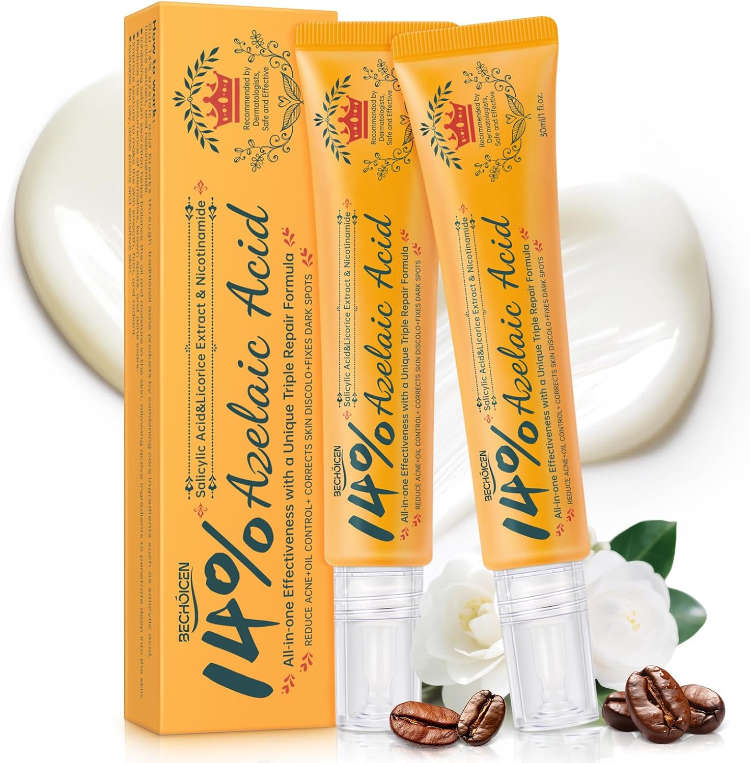 Azelaic Acid 14% Serum for Face, Azelaic Acid Cream with Niacinamide & Salicylic Acid, Balances Oil and Hydration,Improves Skin Clarity,Strengthens Skin Barrier,60Ml,2Pcs