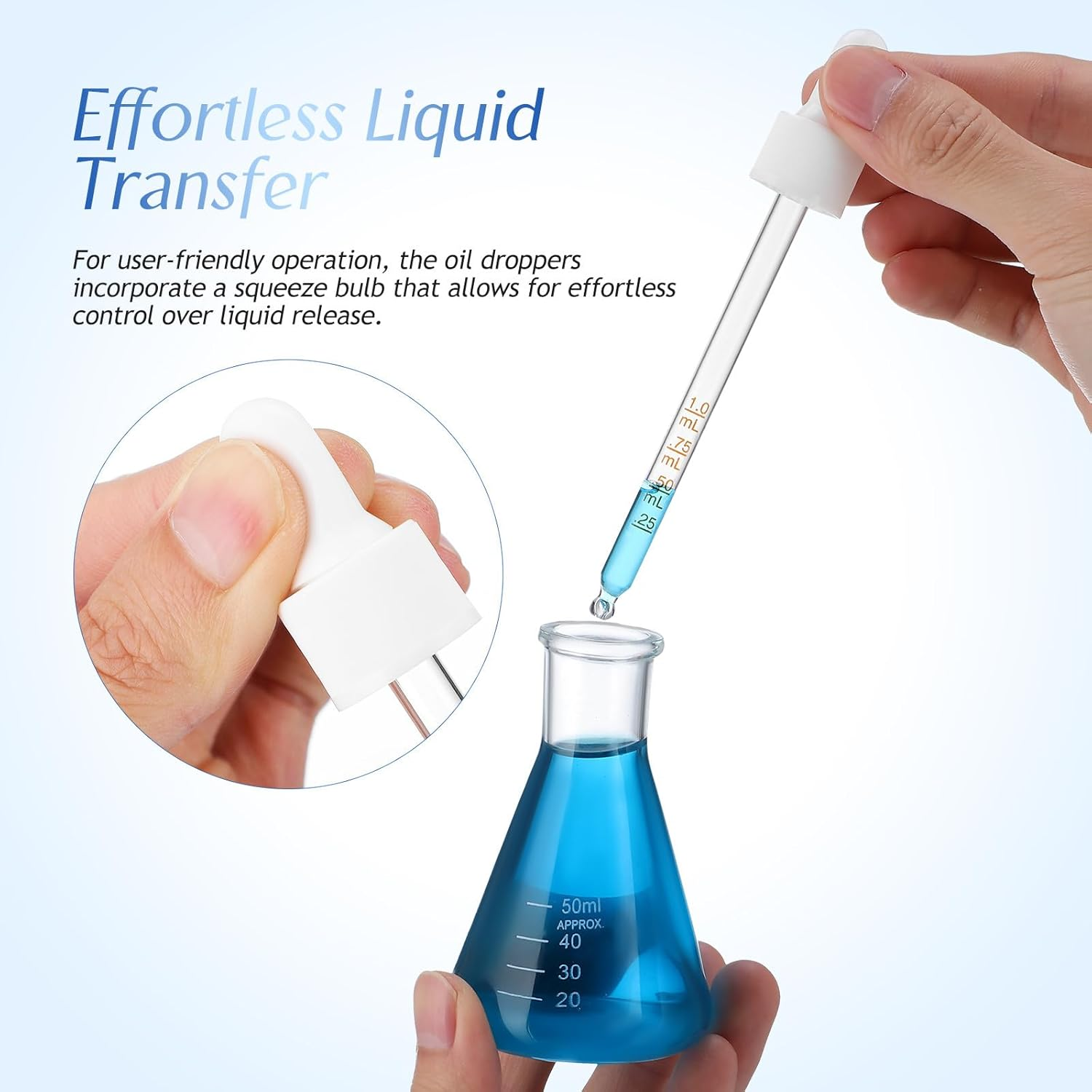 Healifty 6Pcs 100Ml Calibrated Glass Droppers with White Rubber Bulbs, Measured Liquid Pipettes for Essential Oils, Eye Drops, and Laboratory Use, Transfer Pipettes for Precise Measurement image number 1