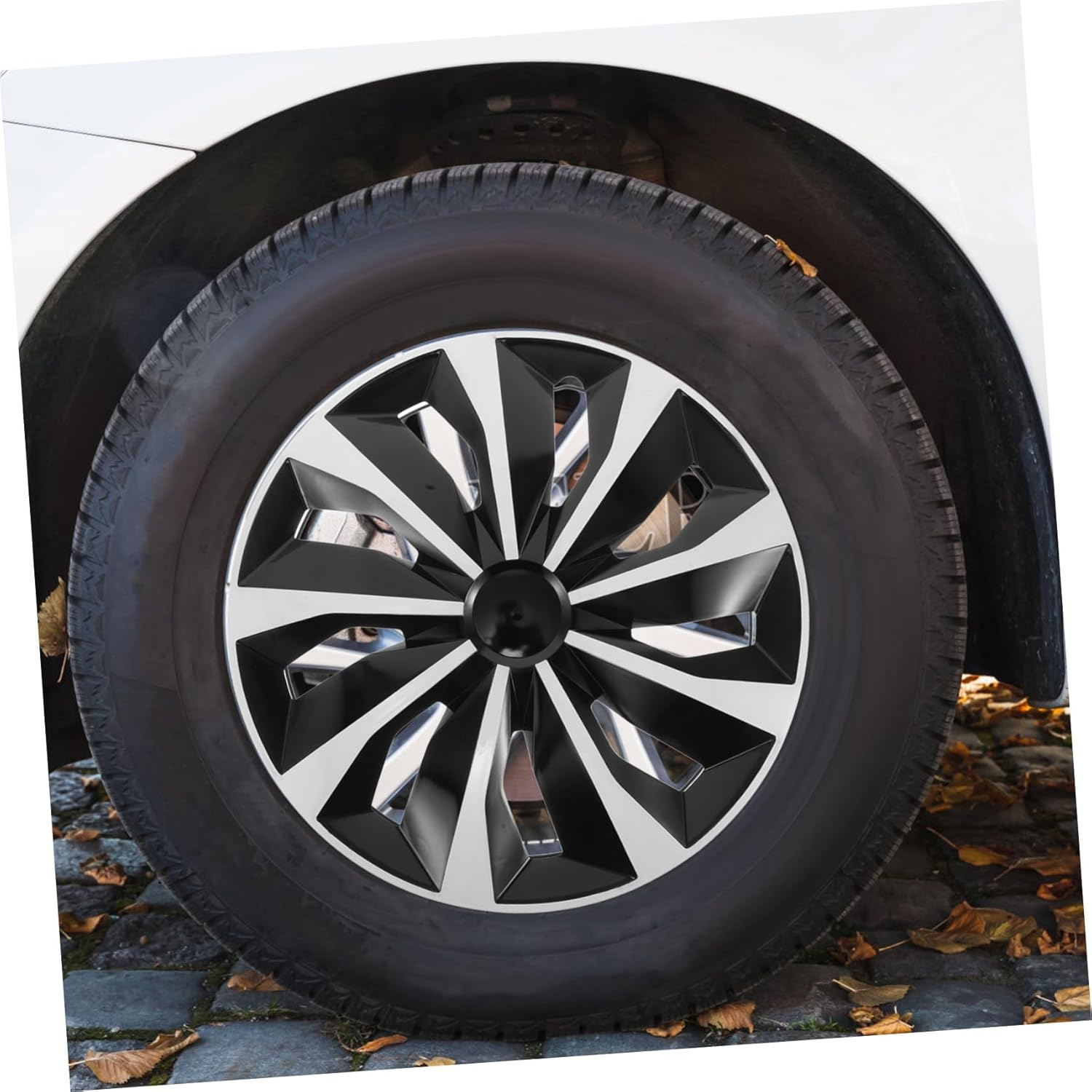 INOOMP Decorative 15-Inch Universal Wheel Cover Hubcap Rim Hubcaps Replacement White Car Wheel Hub Frame Cover for Vehicle Rims Automotive Accessories image number 2