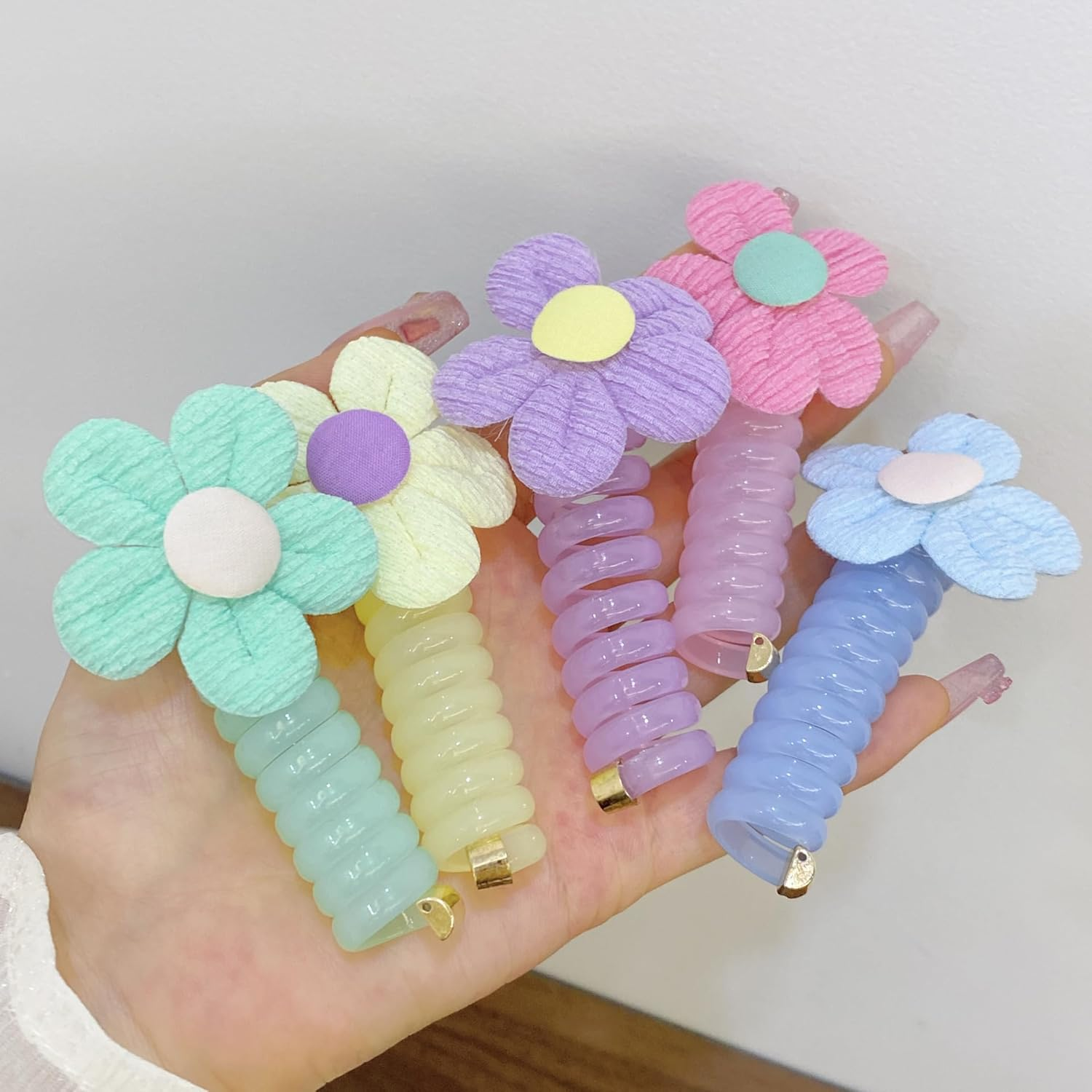 Colorful Flower Braided Phone Cord Hair Bands, 10Pcs Colorful Telephone Wire Hair Band Phone Cord Hair Bands,Colorful Telephone Wire Hair Band Spiral Hair Bands,Colorful Telephone Wire Hair Bands image number 1