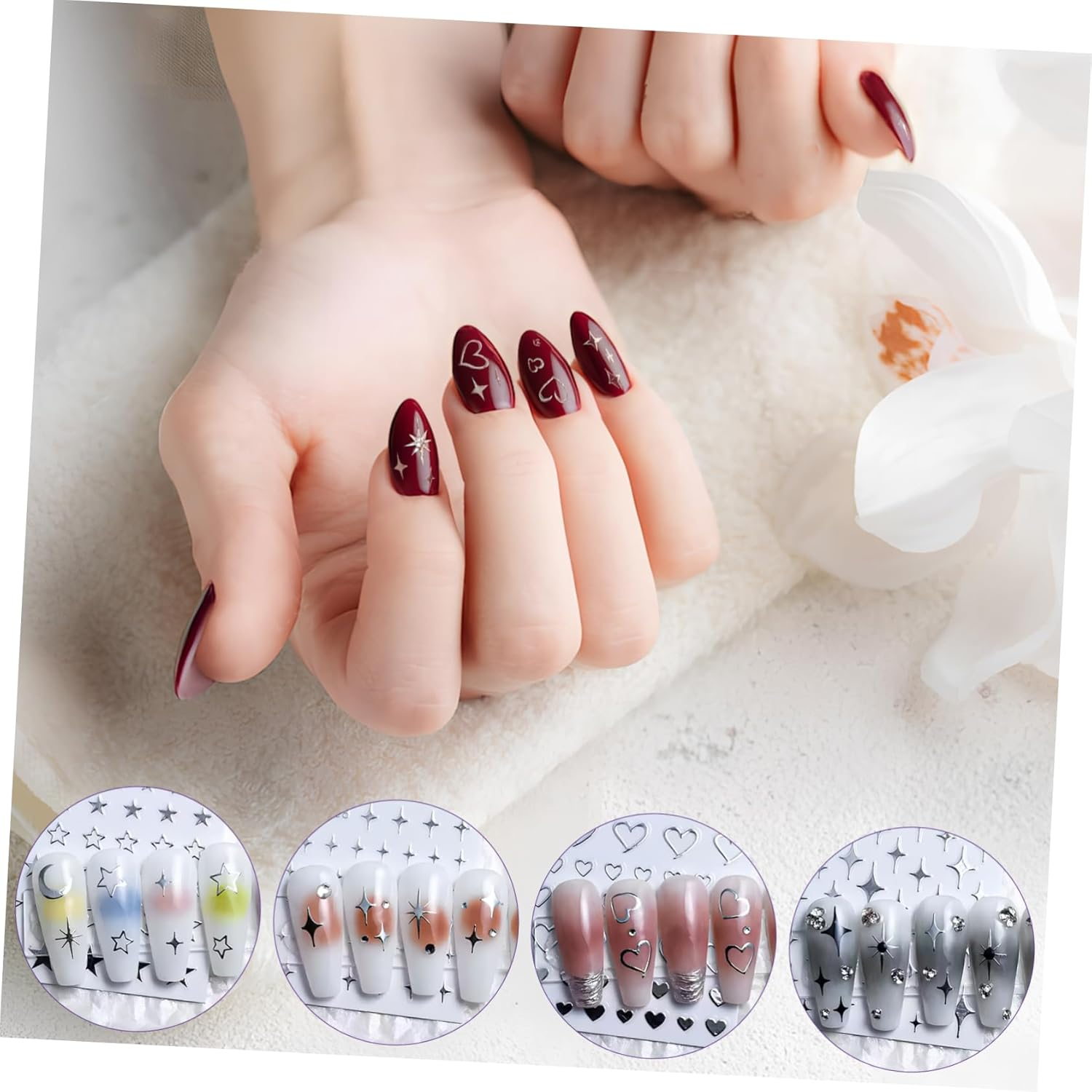 Gogogmee 5 Sheets Nail Art Stickers Silver Stars Moon Nail Stickers Star Decoration Tiny Small for Metal image number 5